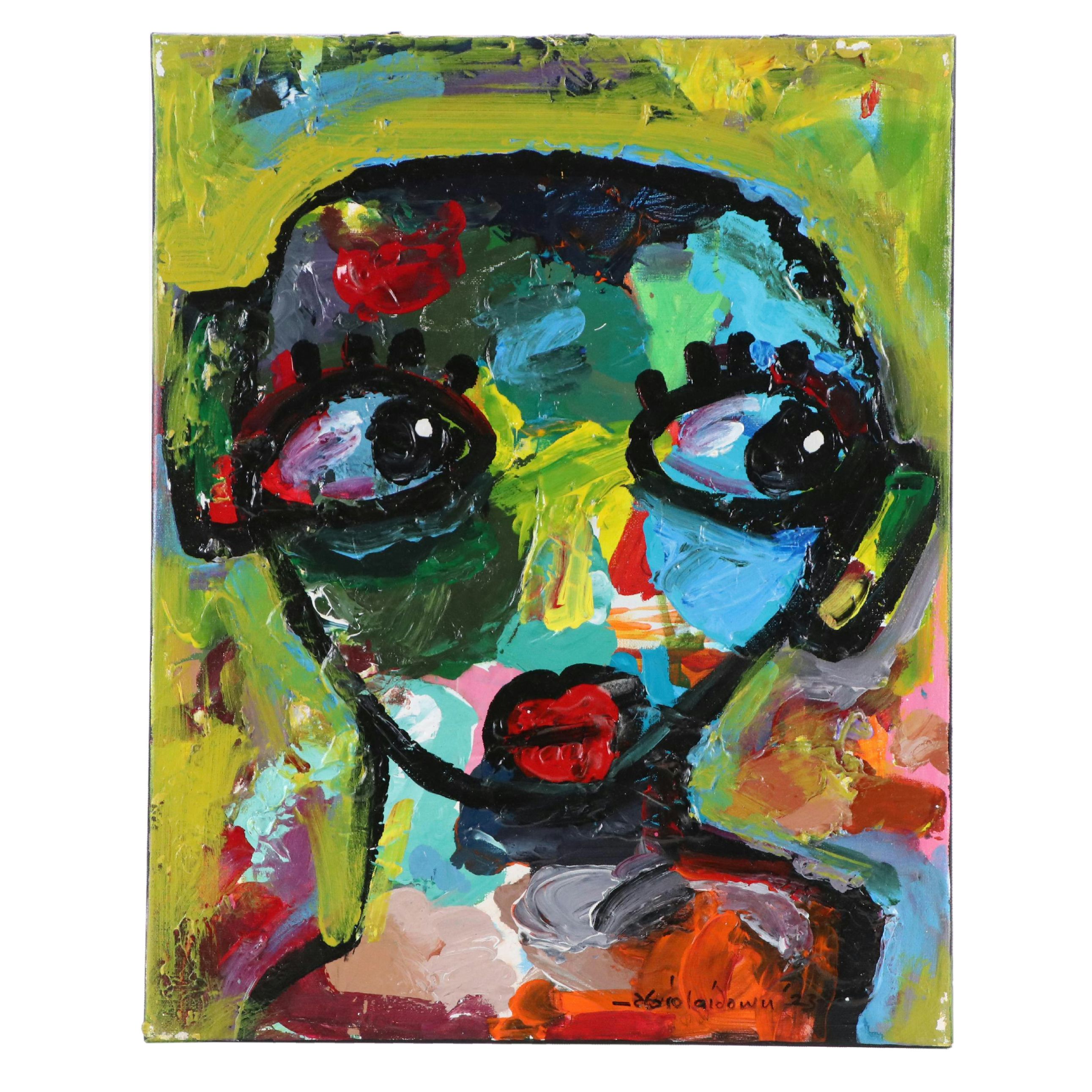 Abiola Idowu Stylized Acrylic Portrait, 2023