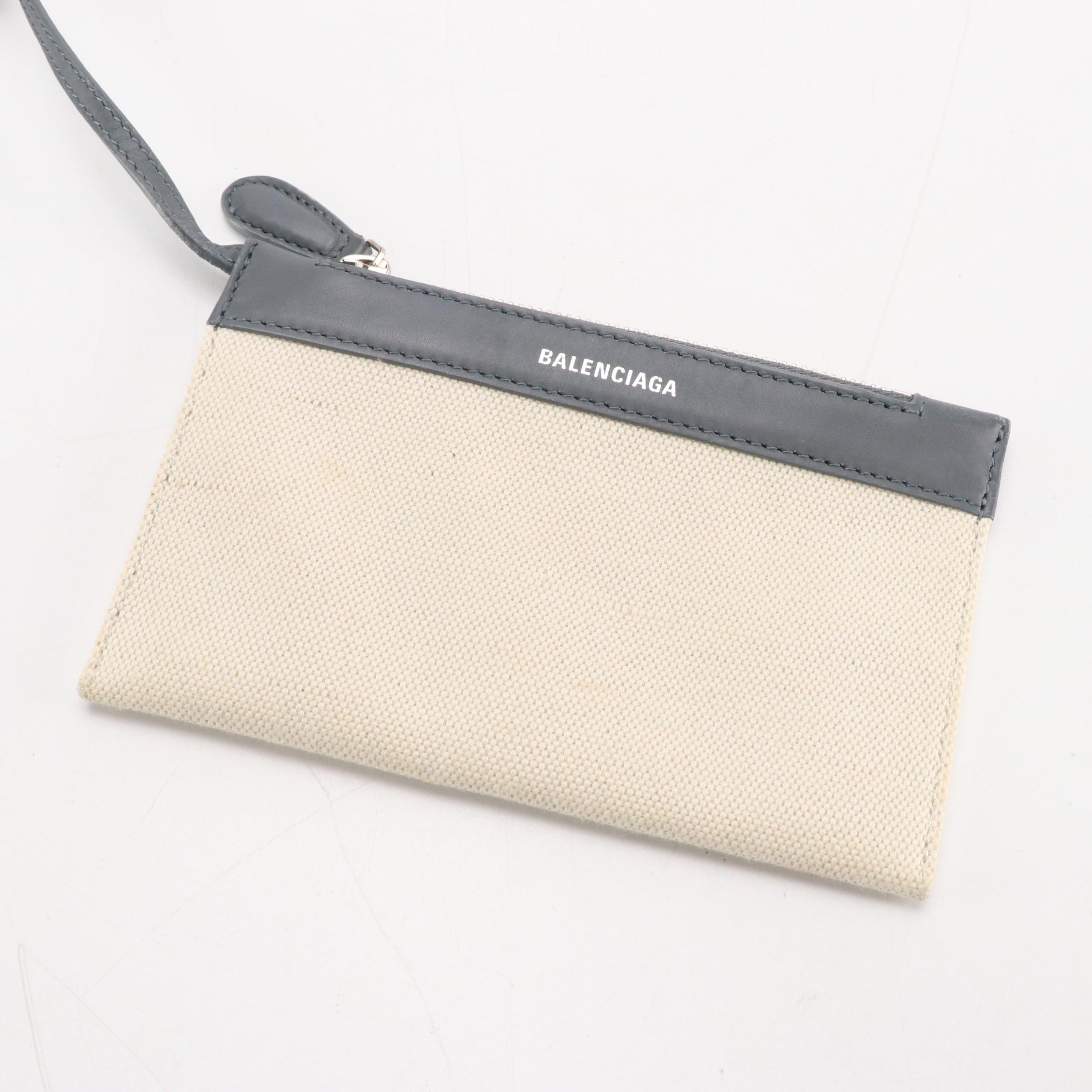 Balenciaga Small Cabas Tote and Zip Pouch in Gray & White Canvas W/ Leather Trim