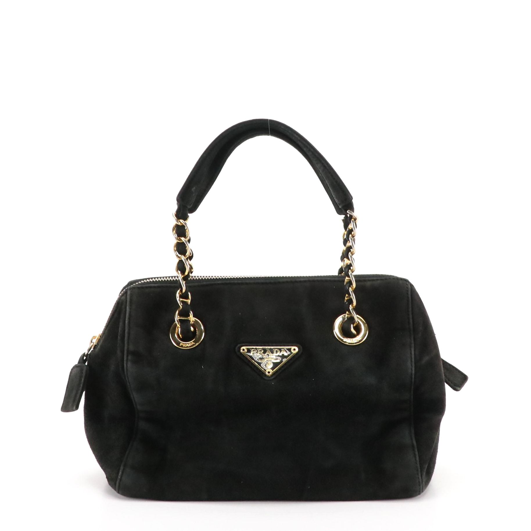 Prada Zippered Mini Bag in Black Suede and Calfskin Leather