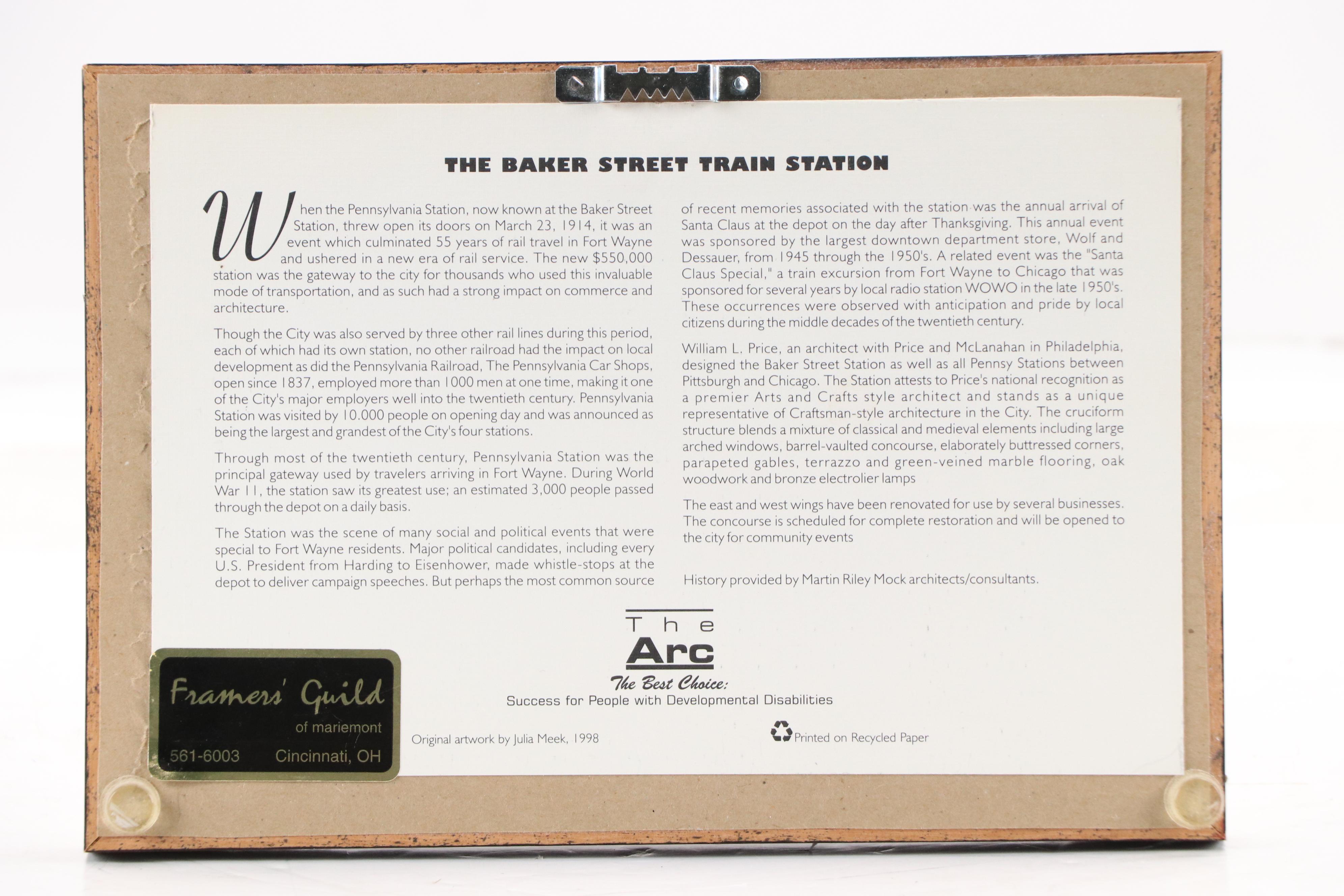 Julia Meek Offset Lithograph of Baker Street Train Station, Fort Wayne