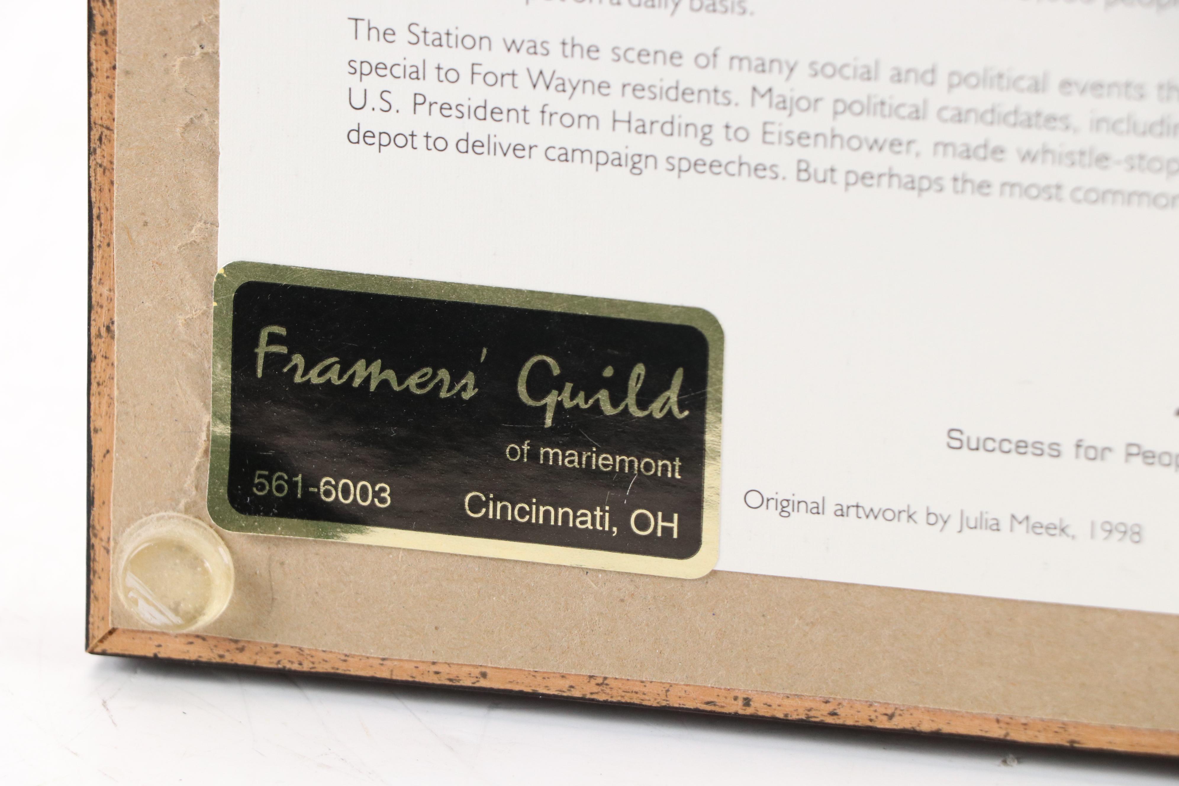 Julia Meek Offset Lithograph of Baker Street Train Station, Fort Wayne