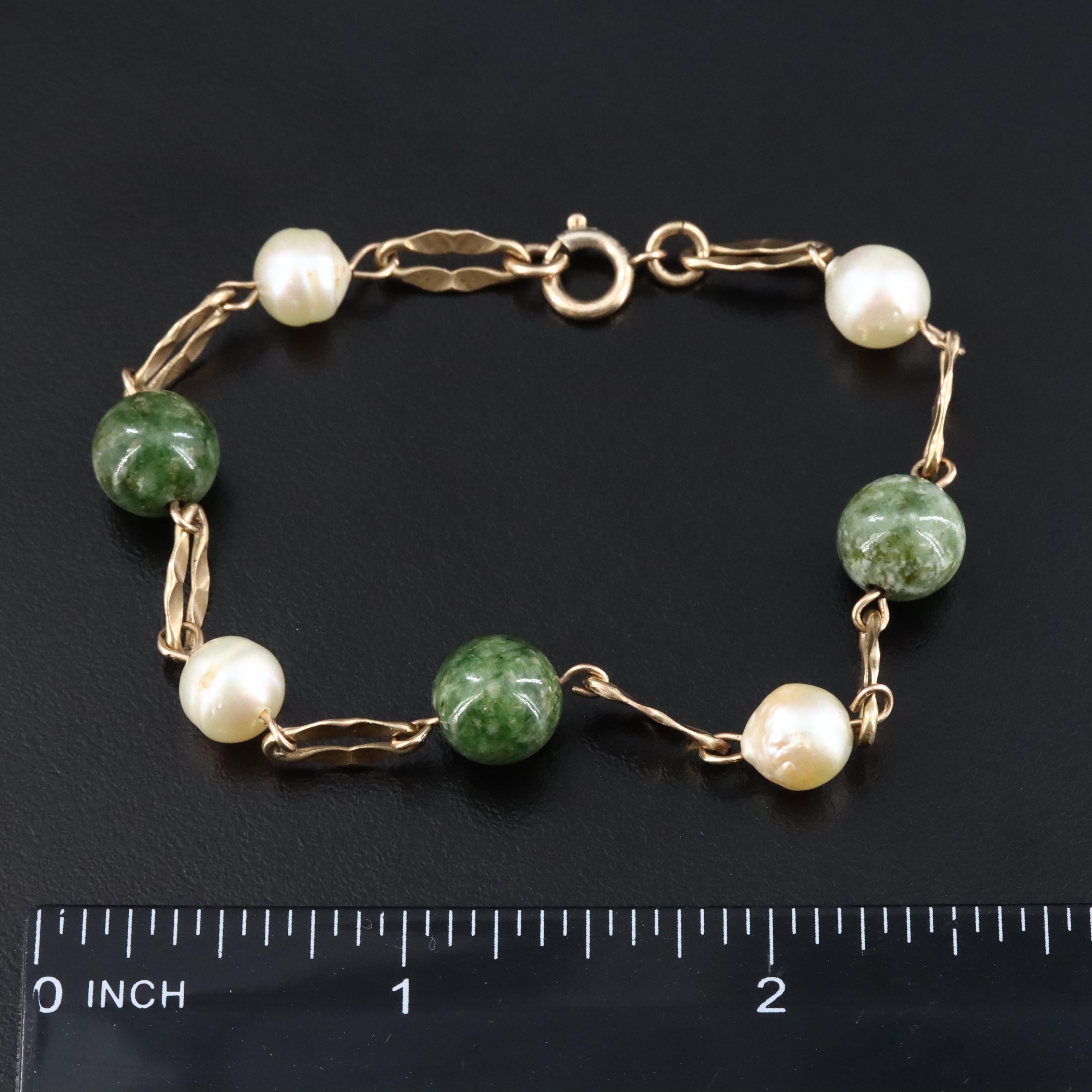 Vintage Gold-Filled Beryl and Pearl Bracelet and 14K CZ Solitaire Pendant