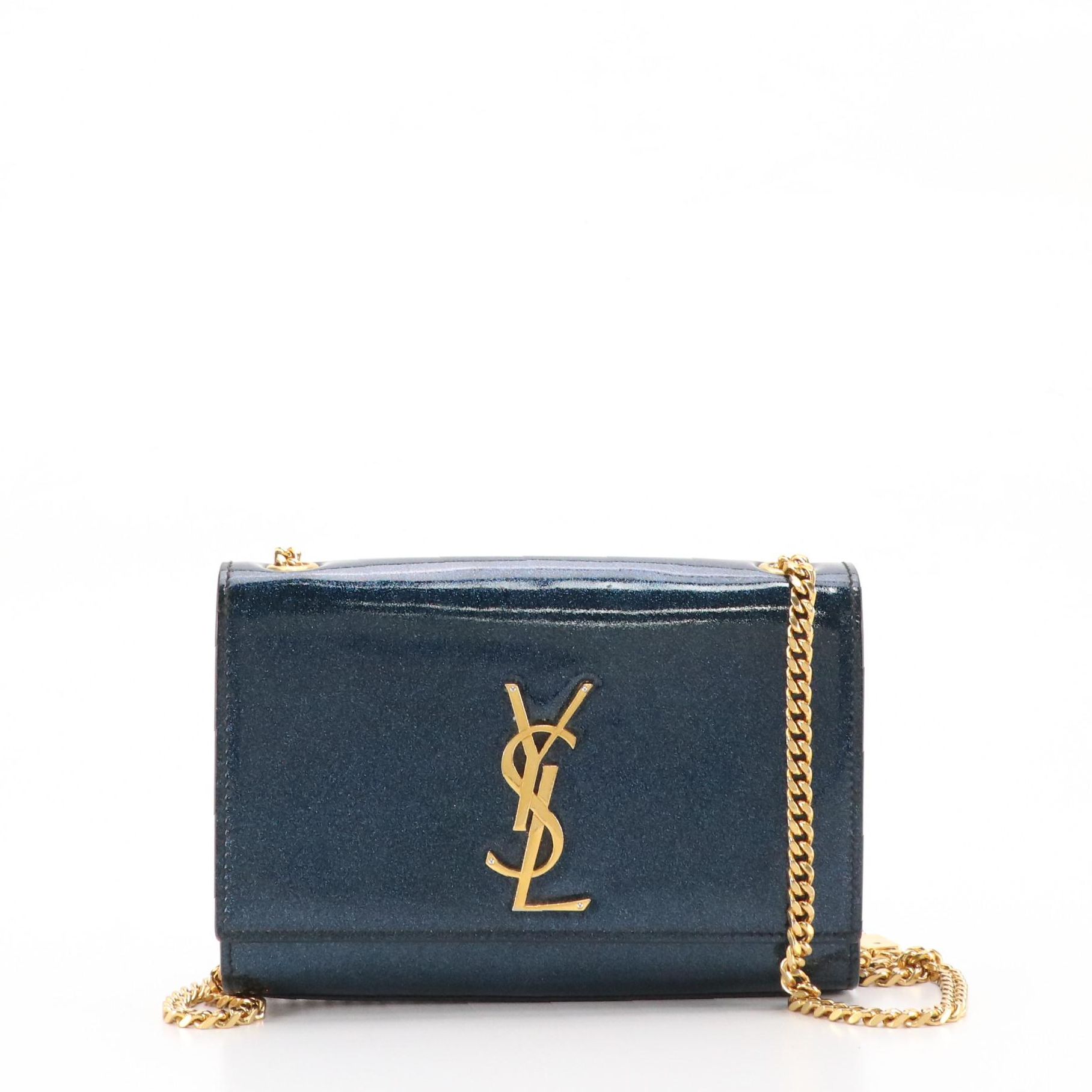 Saint Laurent Small Kate YSL Crossbody Bag in Blue Glitter Patent Leather
