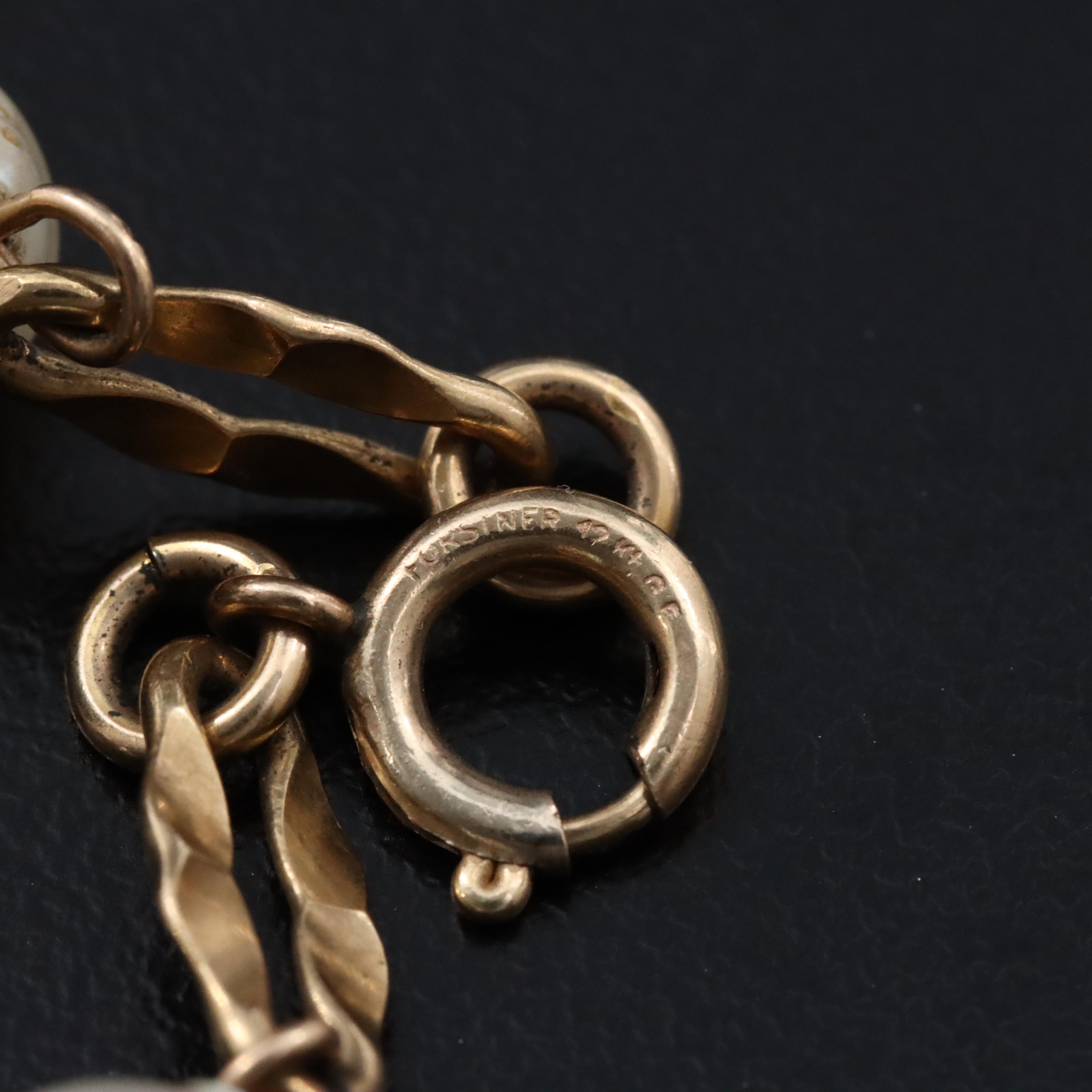 Vintage Gold-Filled Beryl and Pearl Bracelet and 14K CZ Solitaire Pendant