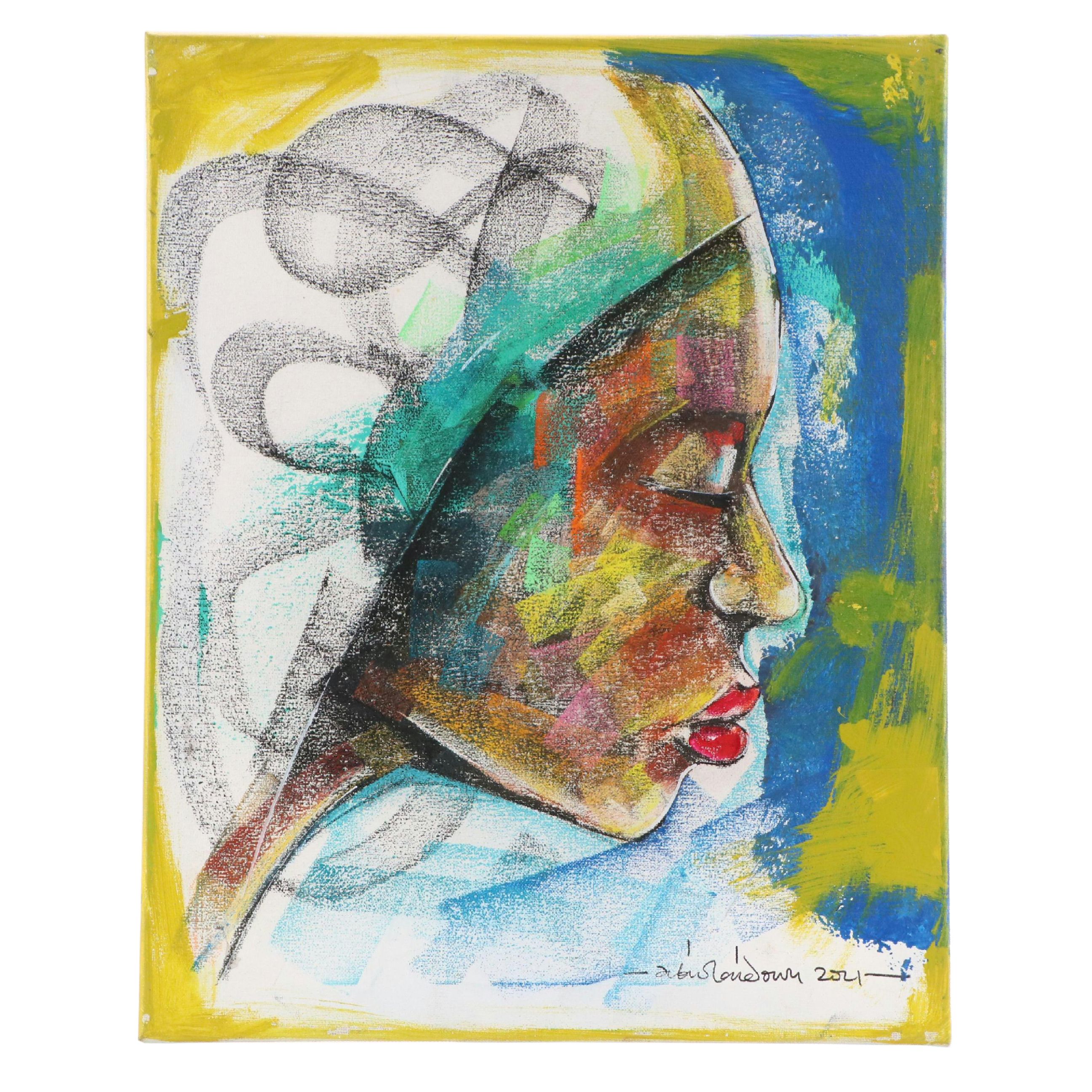 Abiola Idowu Abstract Portrait Mixed Media Painting "Healing," 2024