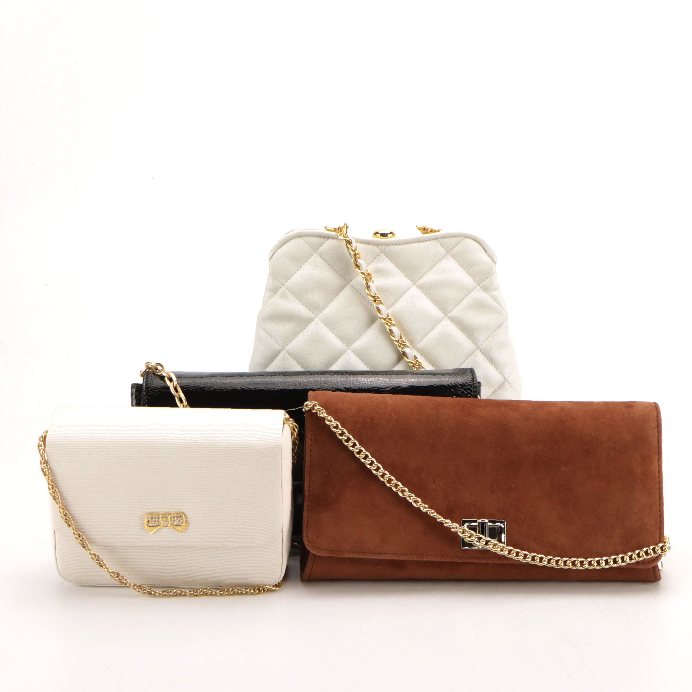 Talbots Brown Leather & White Ribbed Front Flap Crossbody and Other Evening Bags