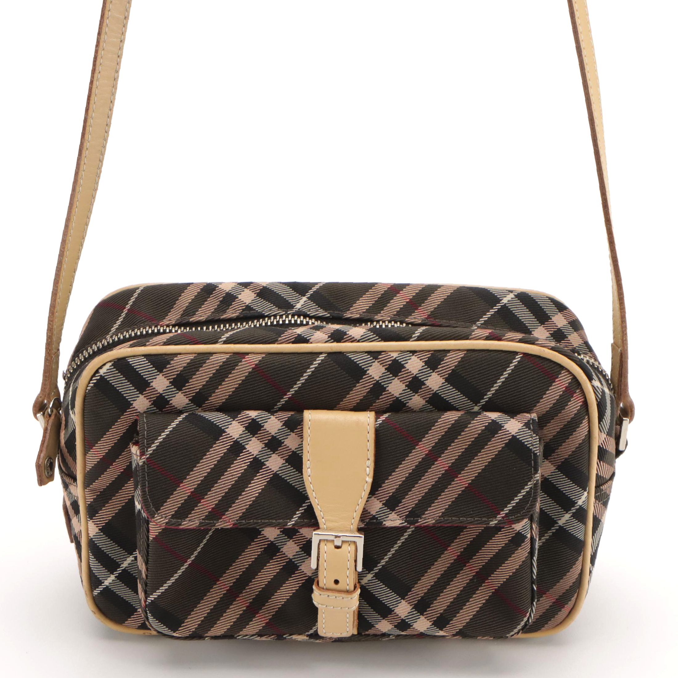 Burberry Blue Label Crossbody Bag in Nova Check Nylon Canvas and Leather Trim