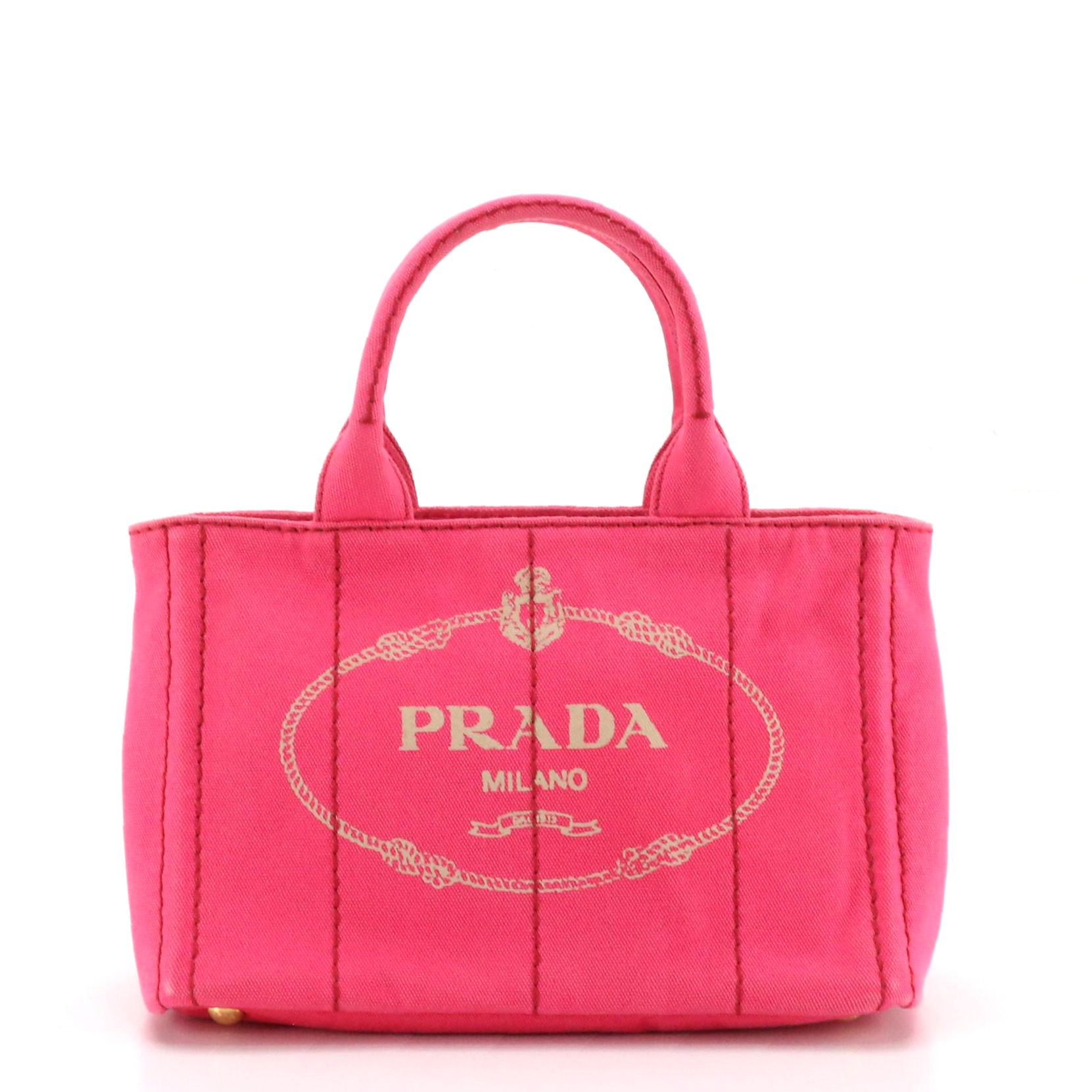 Prada Small Two-Way Tote in Pink Canapa Logo Canvas