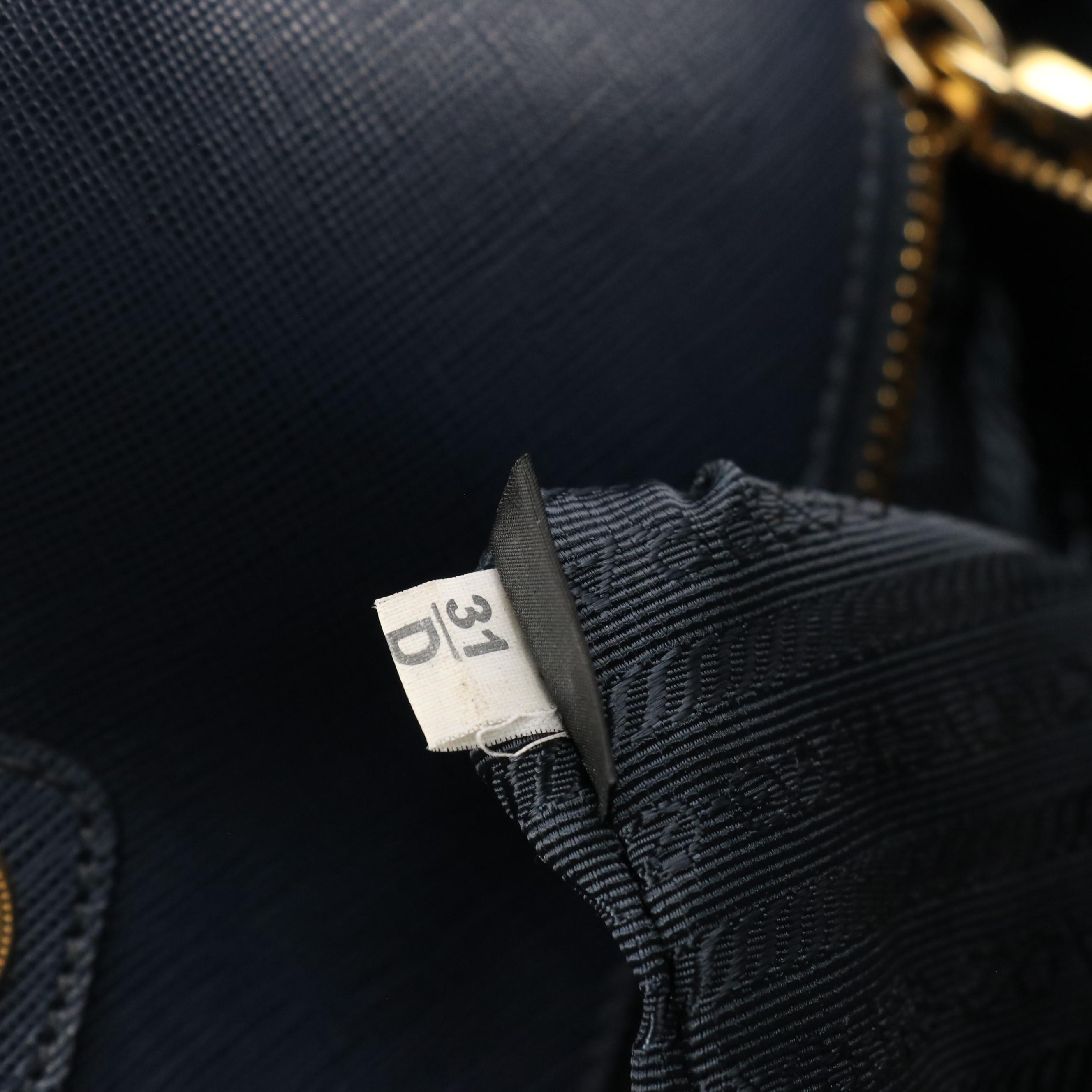 Prada Tela Two-Way Tote in Blue Wool Tweed and Saffiano Leather Trim