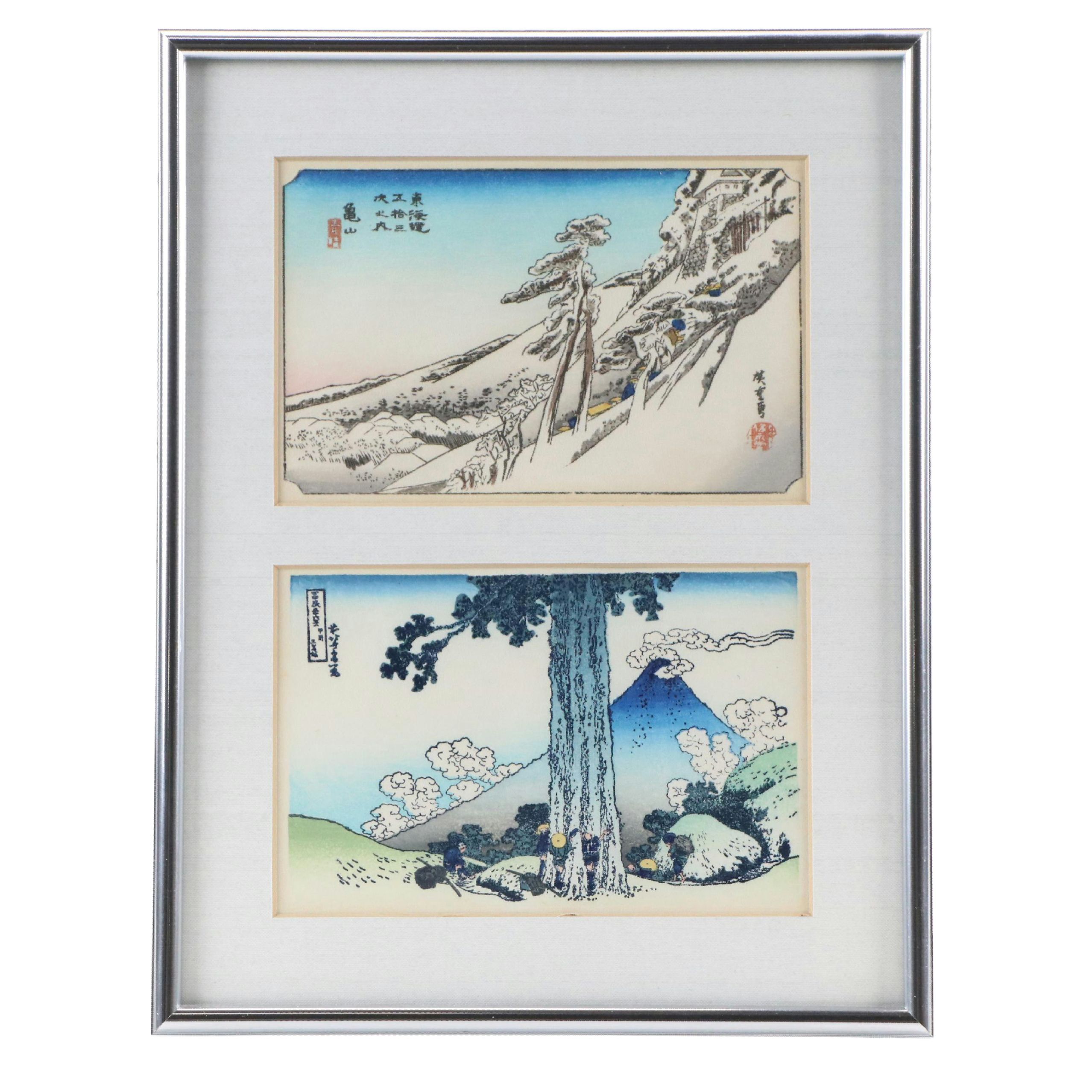 Japanese Landscape Woodblocks After Utagawa Hiroshige and Katsushika Hokusai