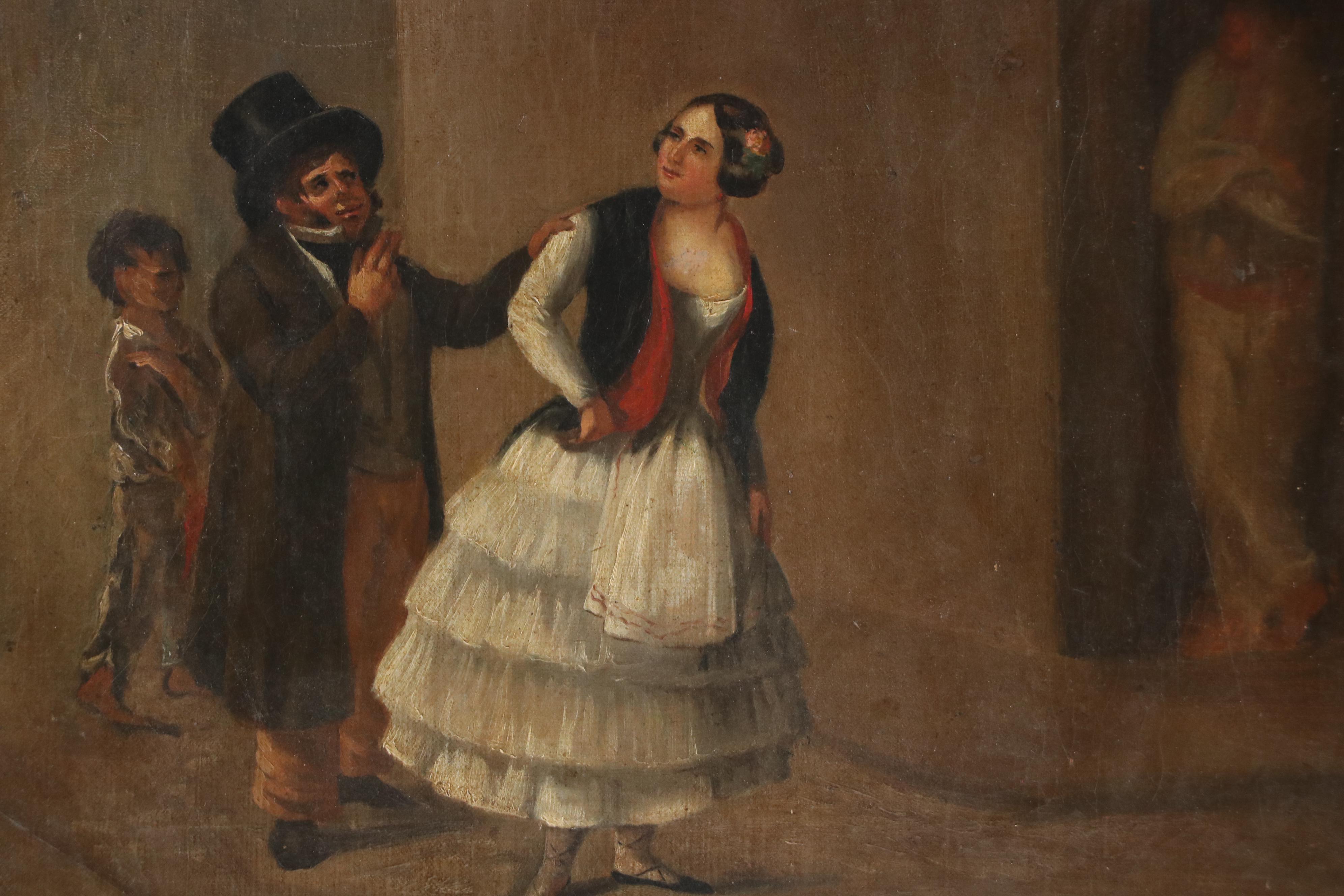 Spanish School Costumbrismo Style Oil Painting of Brothel Scene, Mid-19th C.