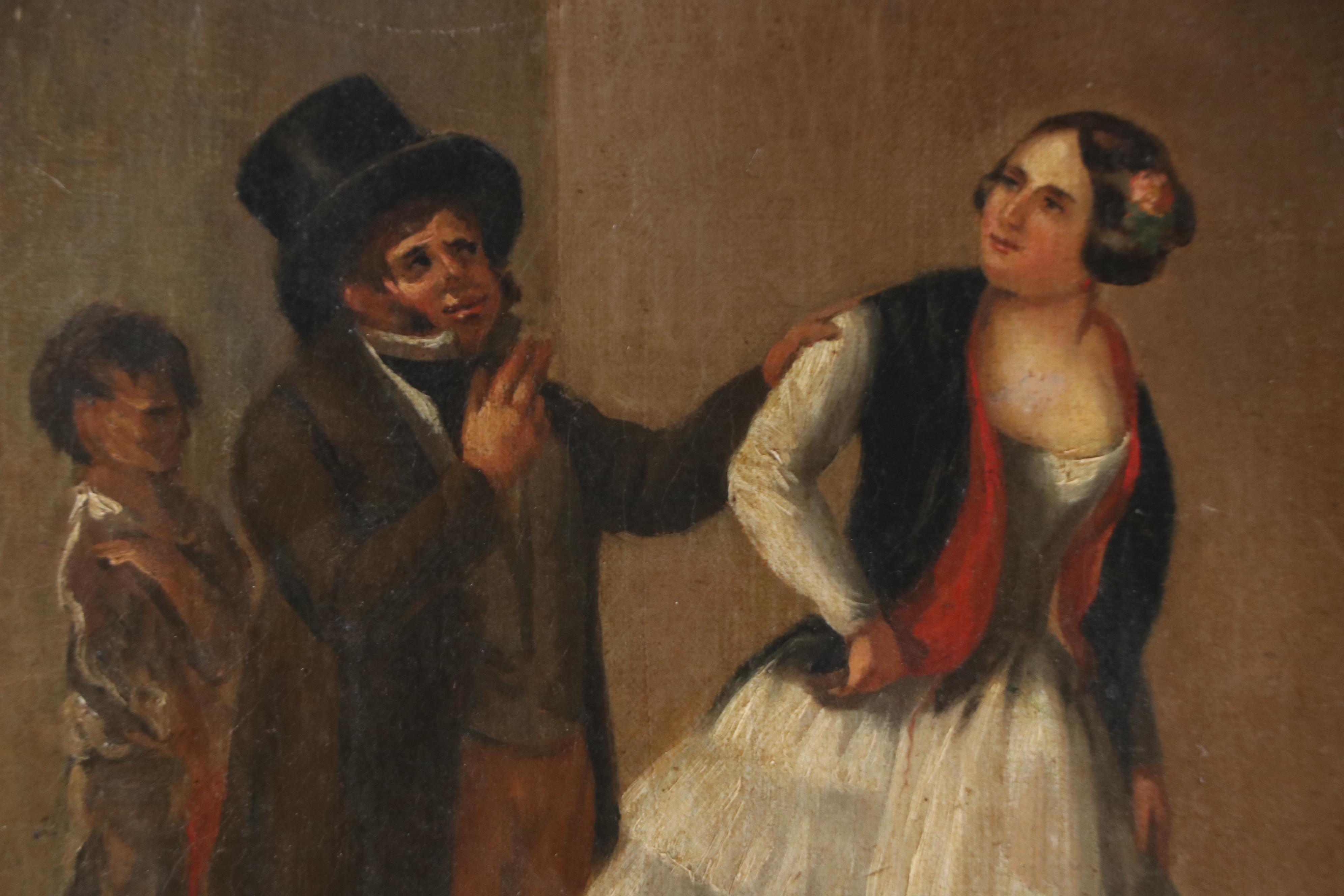 Spanish School Costumbrismo Style Oil Painting of Brothel Scene, Mid-19th C.