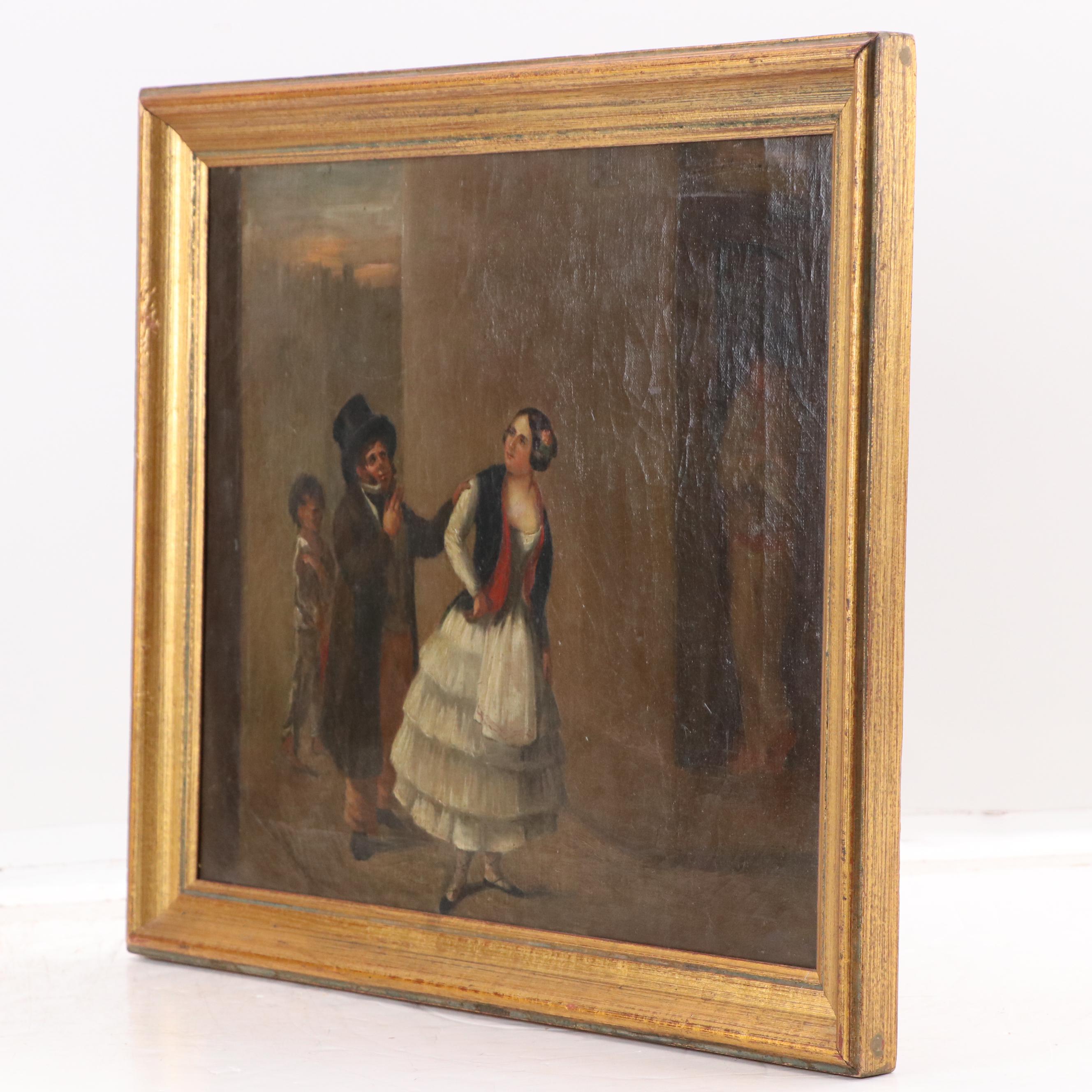 Spanish School Costumbrismo Style Oil Painting of Brothel Scene, Mid-19th C.