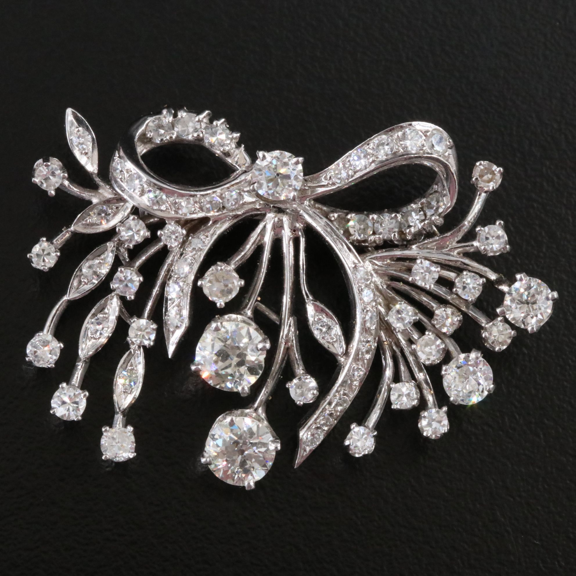 Vintage 14K 3.40 CTW Diamond Spray Converter Brooch with Palladium Settings