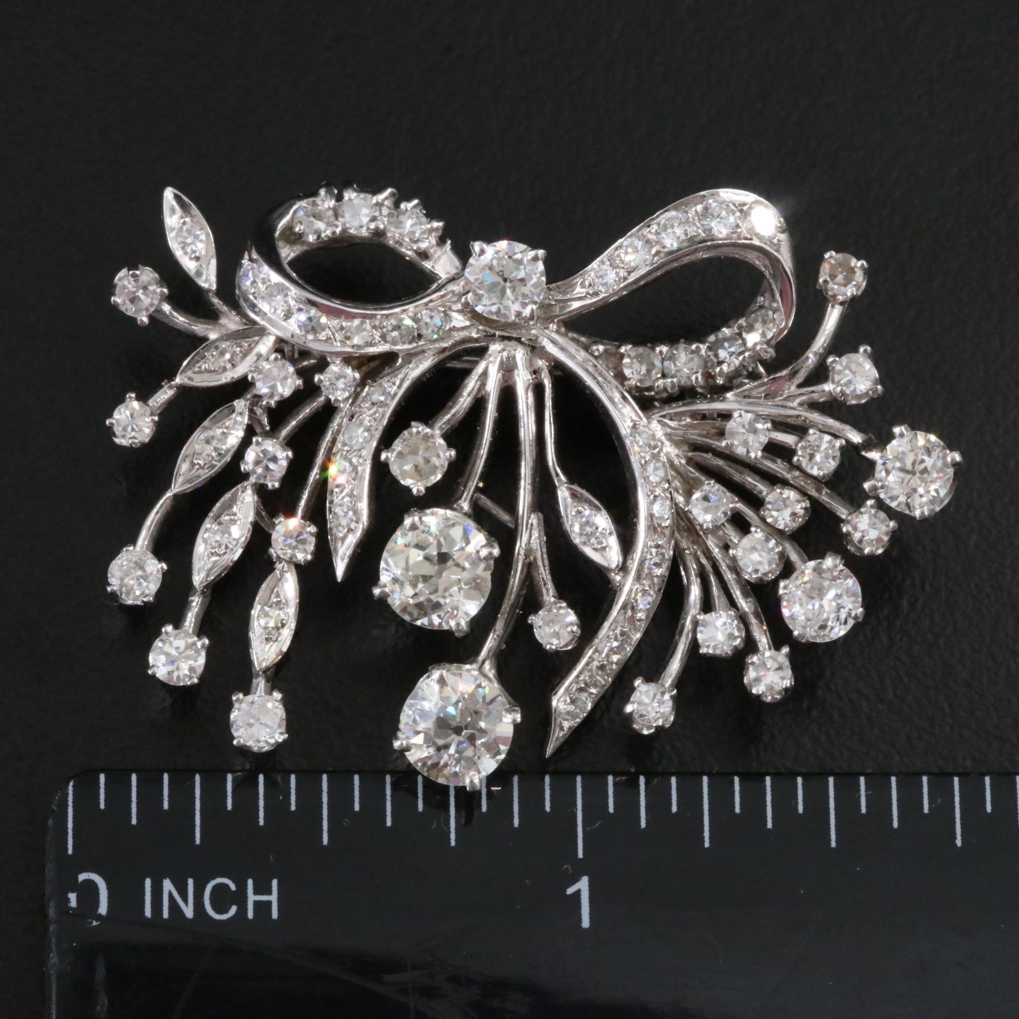 Vintage 14K 3.40 CTW Diamond Spray Converter Brooch with Palladium Settings