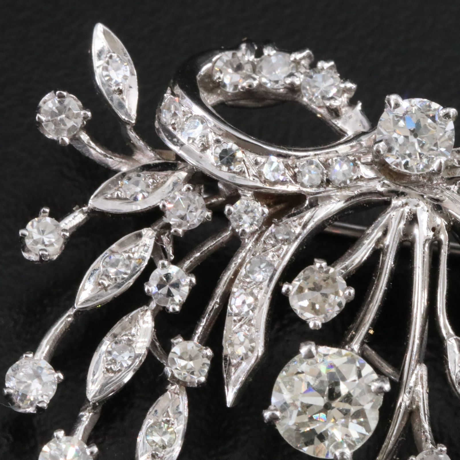 Vintage 14K 3.40 CTW Diamond Spray Converter Brooch with Palladium Settings