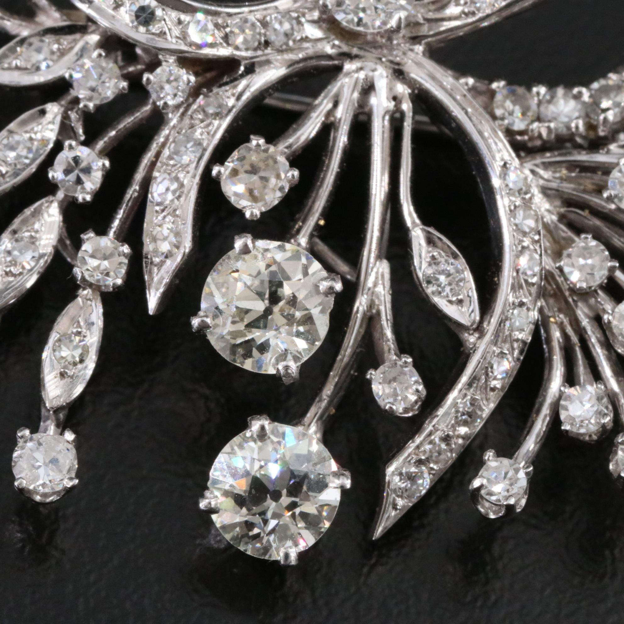 Vintage 14K 3.40 CTW Diamond Spray Converter Brooch with Palladium Settings