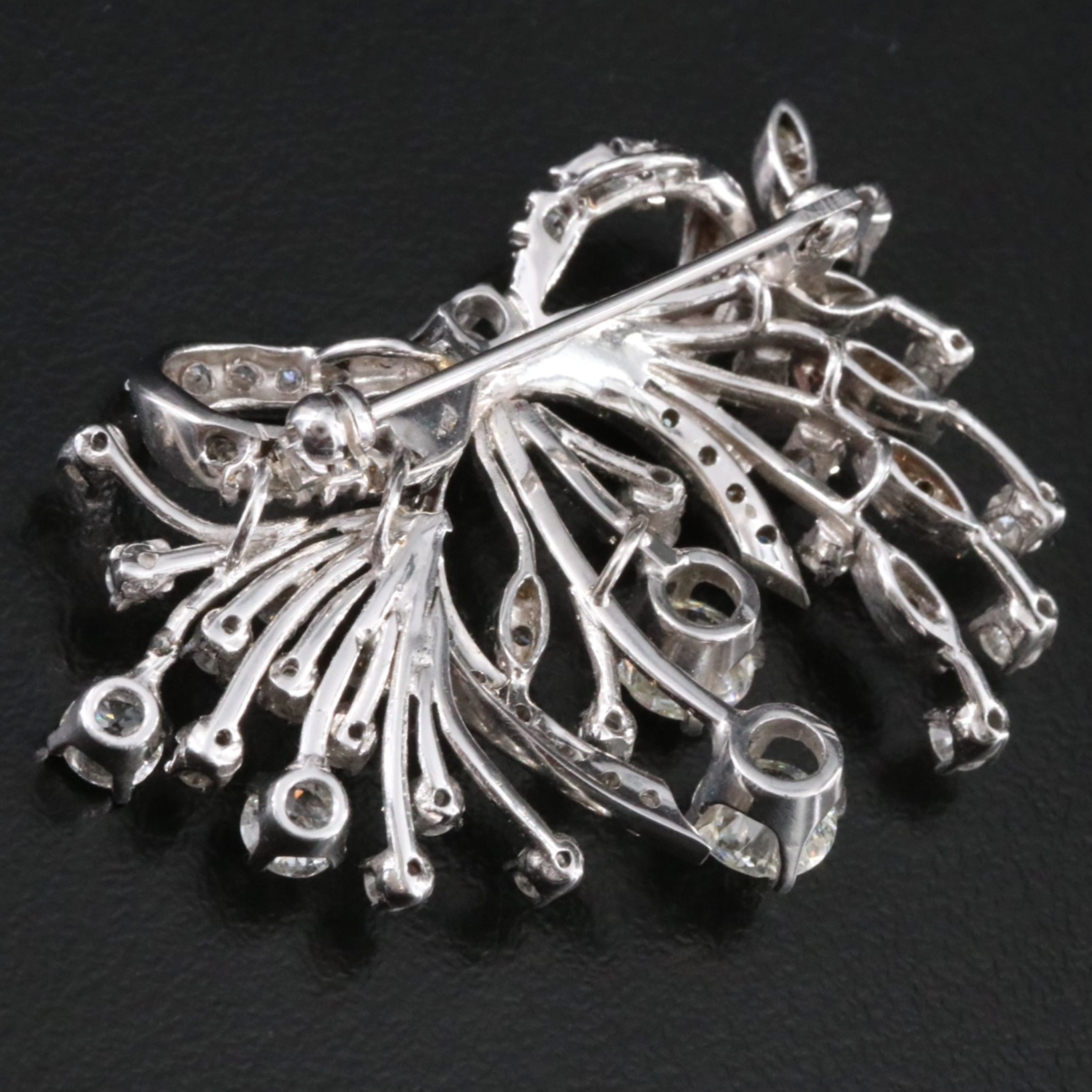 Vintage 14K 3.40 CTW Diamond Spray Converter Brooch with Palladium Settings