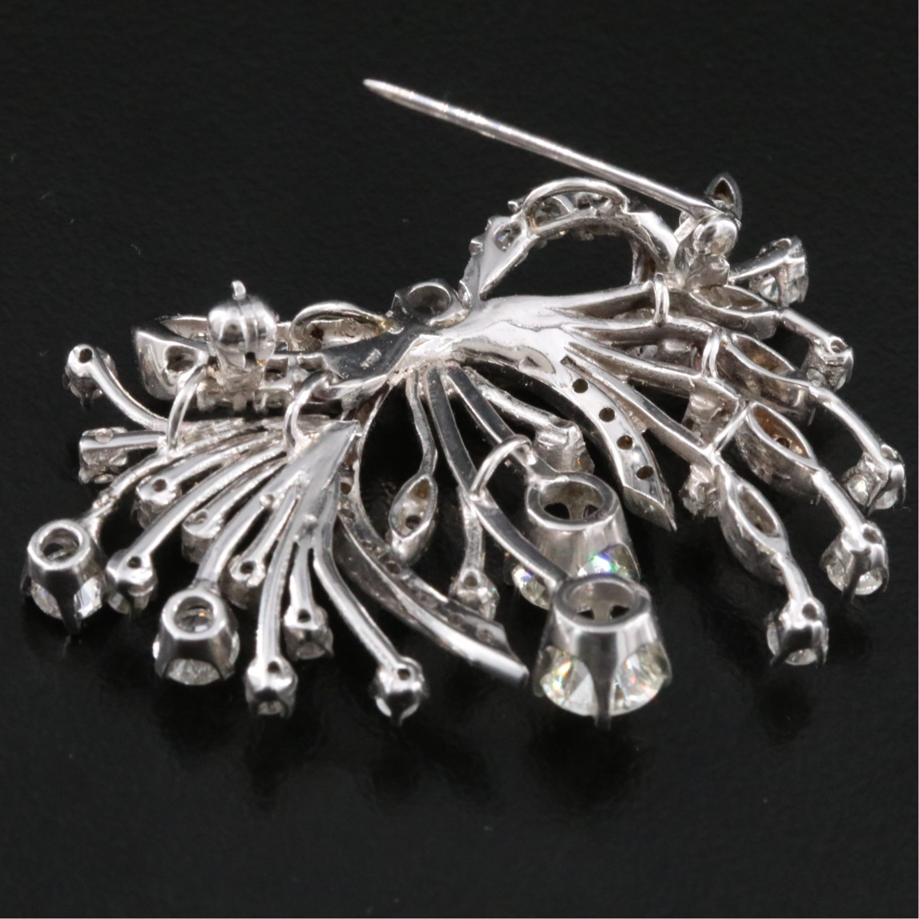 Vintage 14K 3.40 CTW Diamond Spray Converter Brooch with Palladium Settings