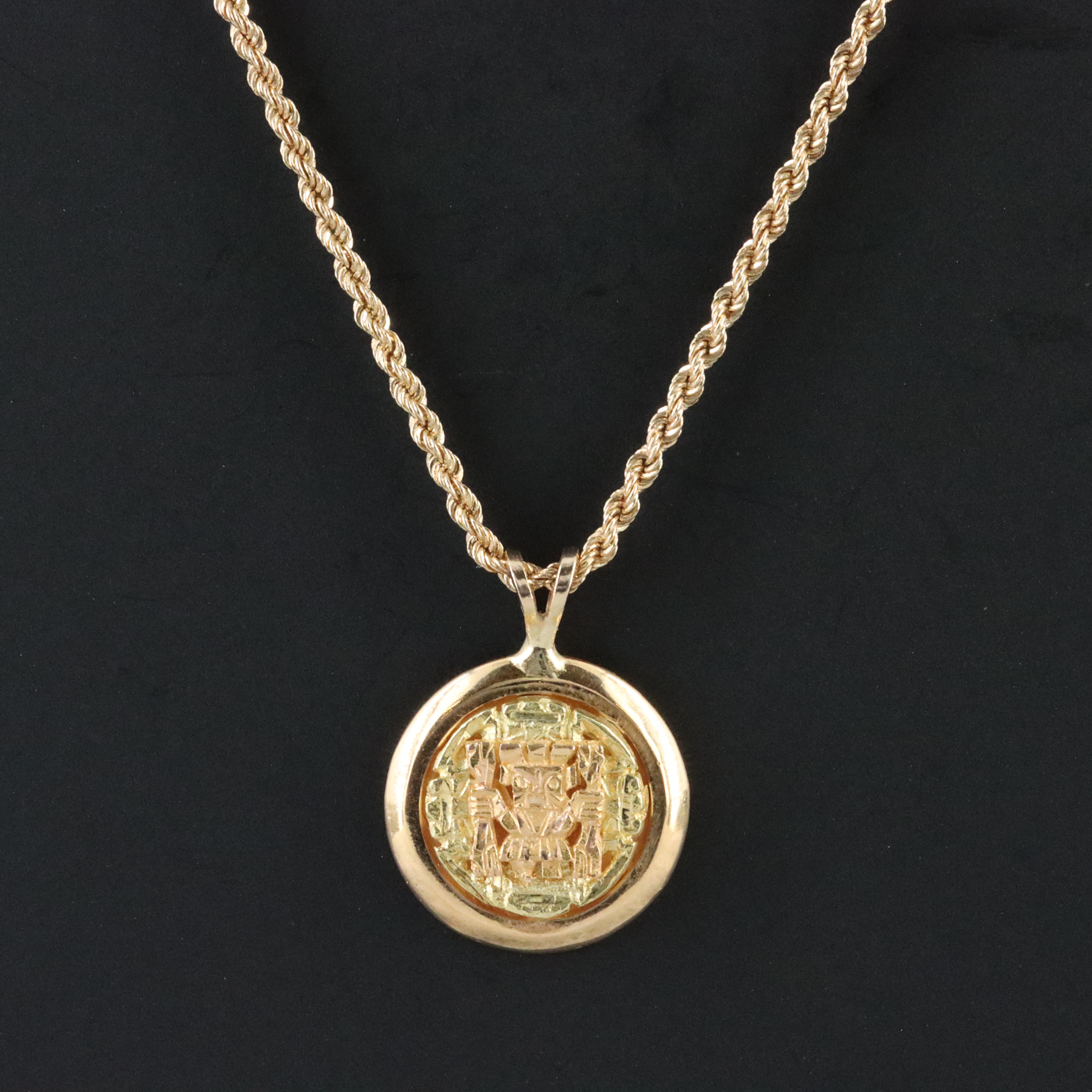 14K Incan Pendant Necklace with 18K Accent