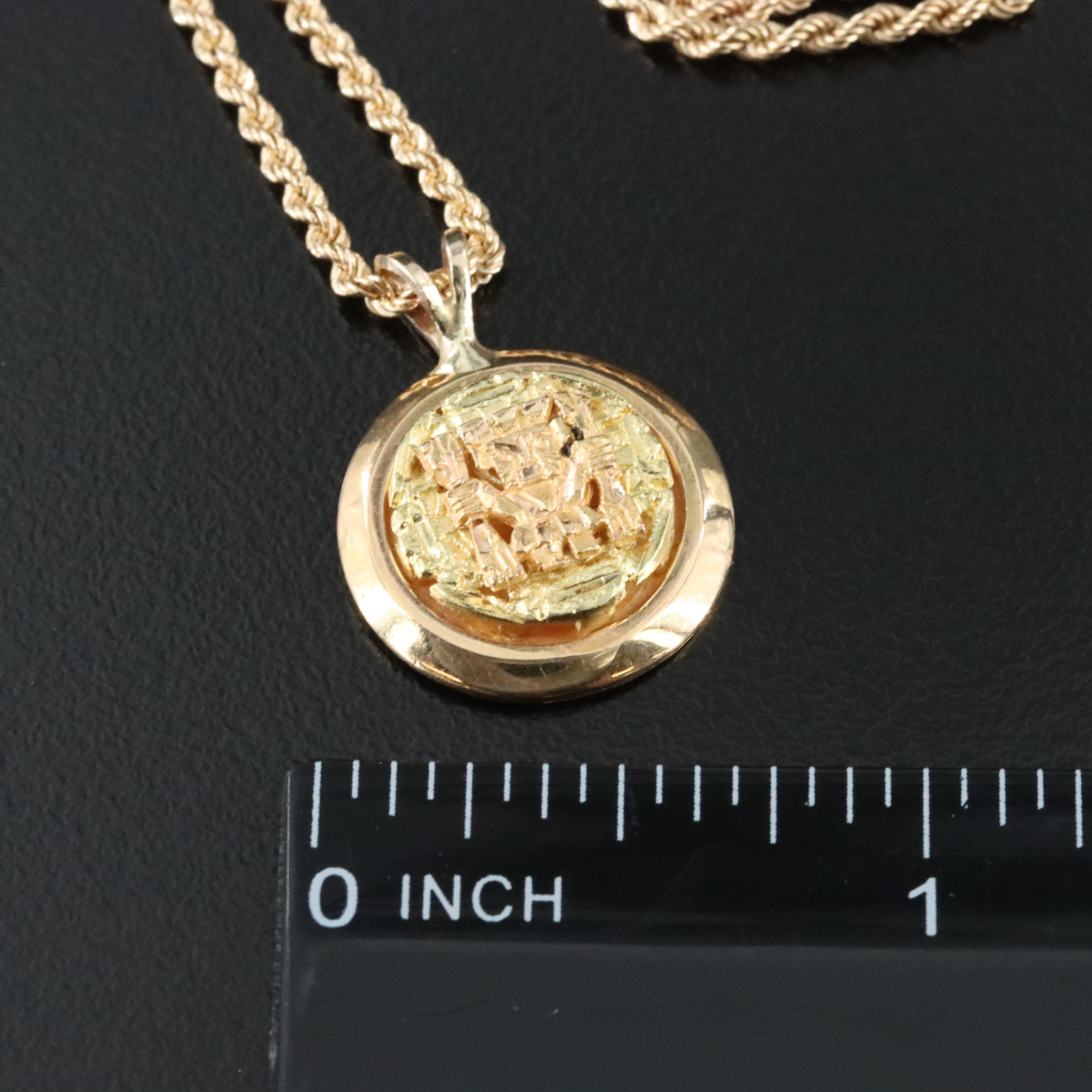 14K Incan Pendant Necklace with 18K Accent