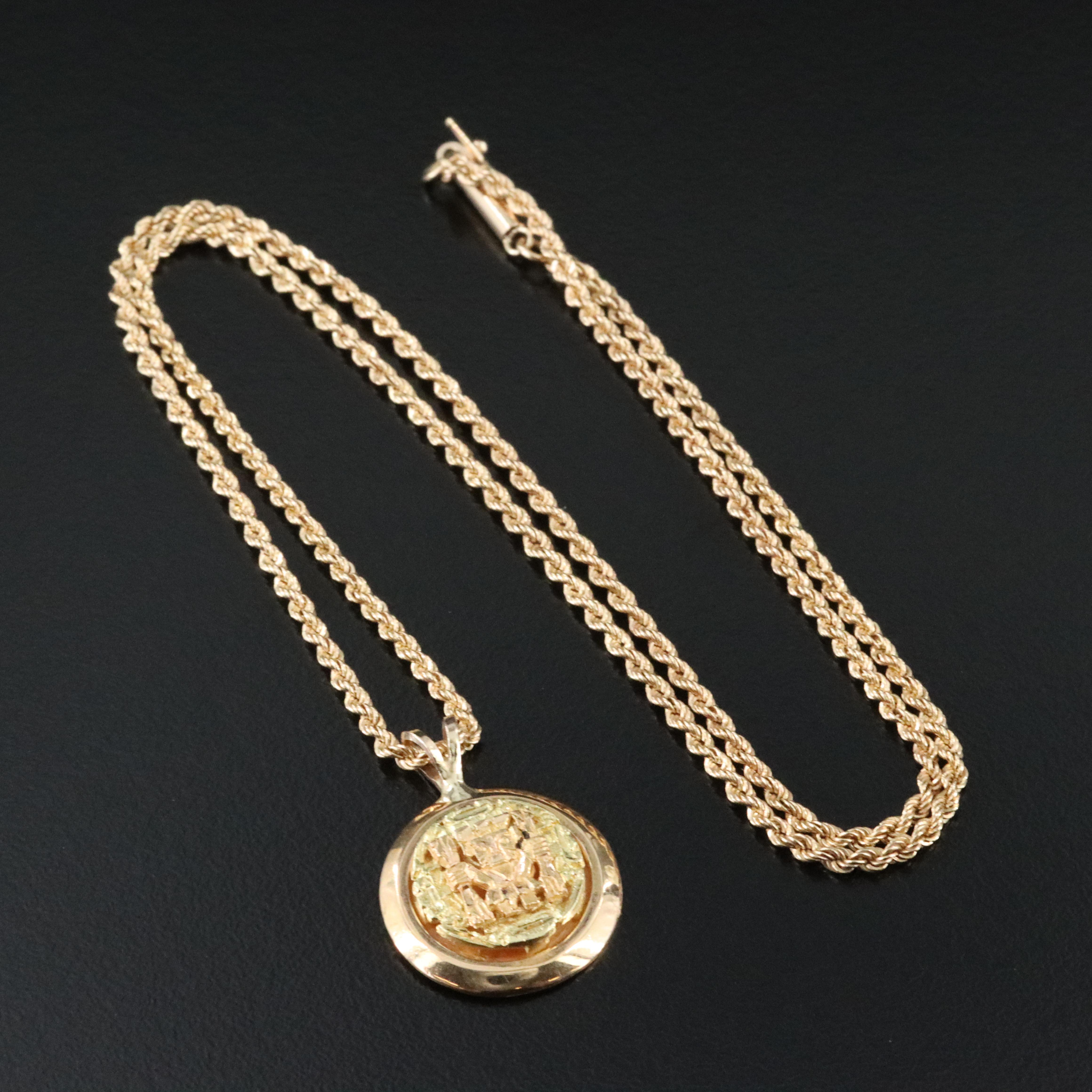 14K Incan Pendant Necklace with 18K Accent