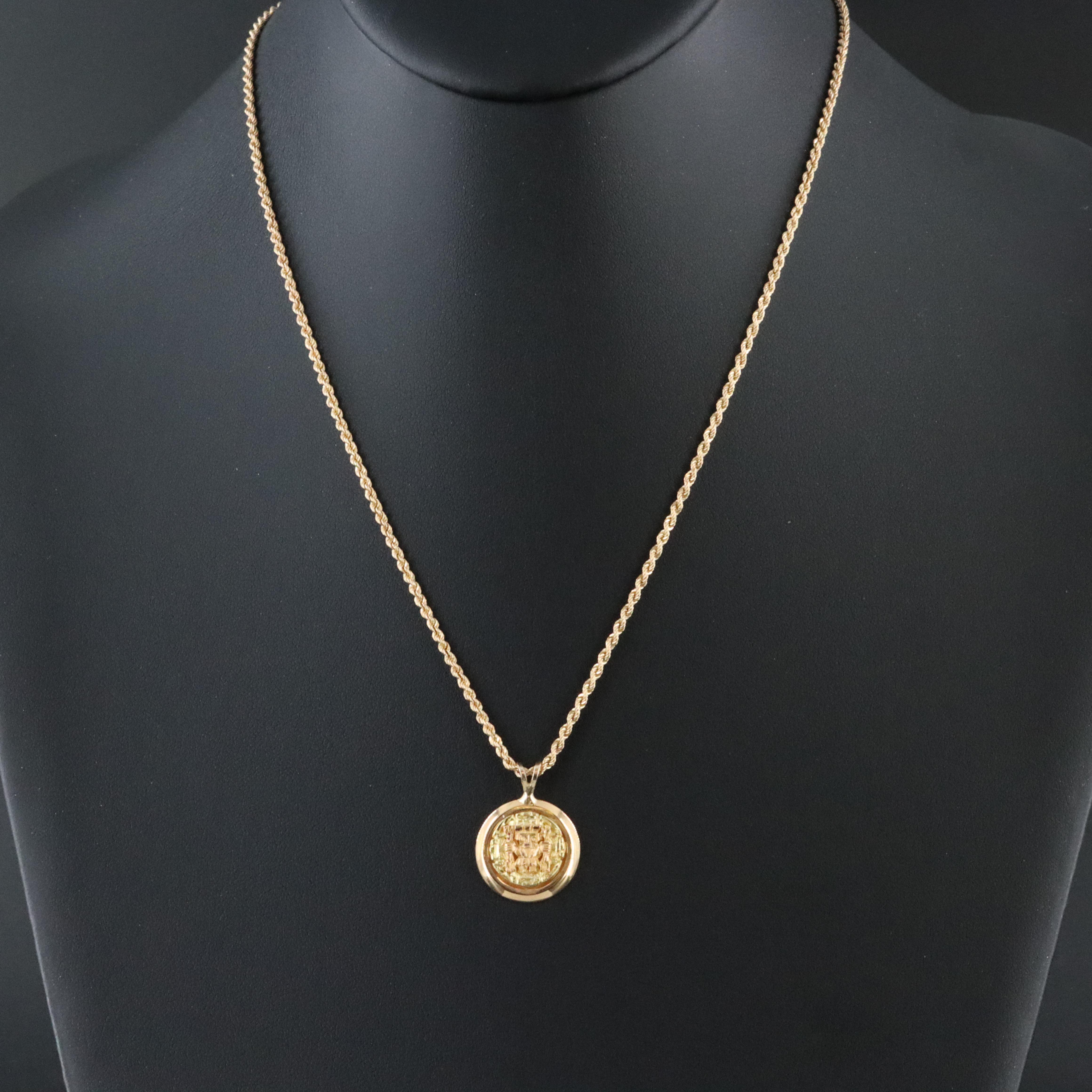 14K Incan Pendant Necklace with 18K Accent