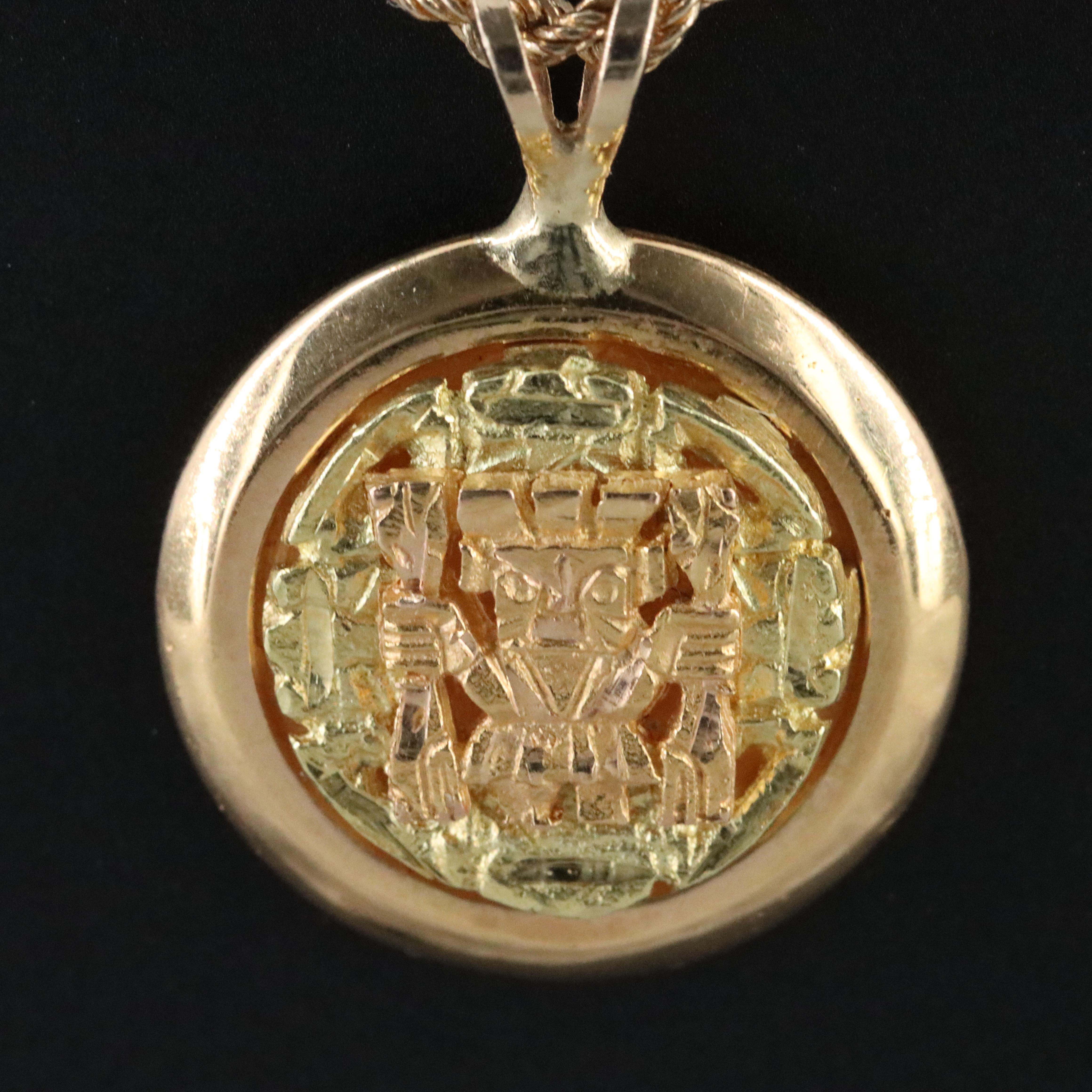 14K Incan Pendant Necklace with 18K Accent