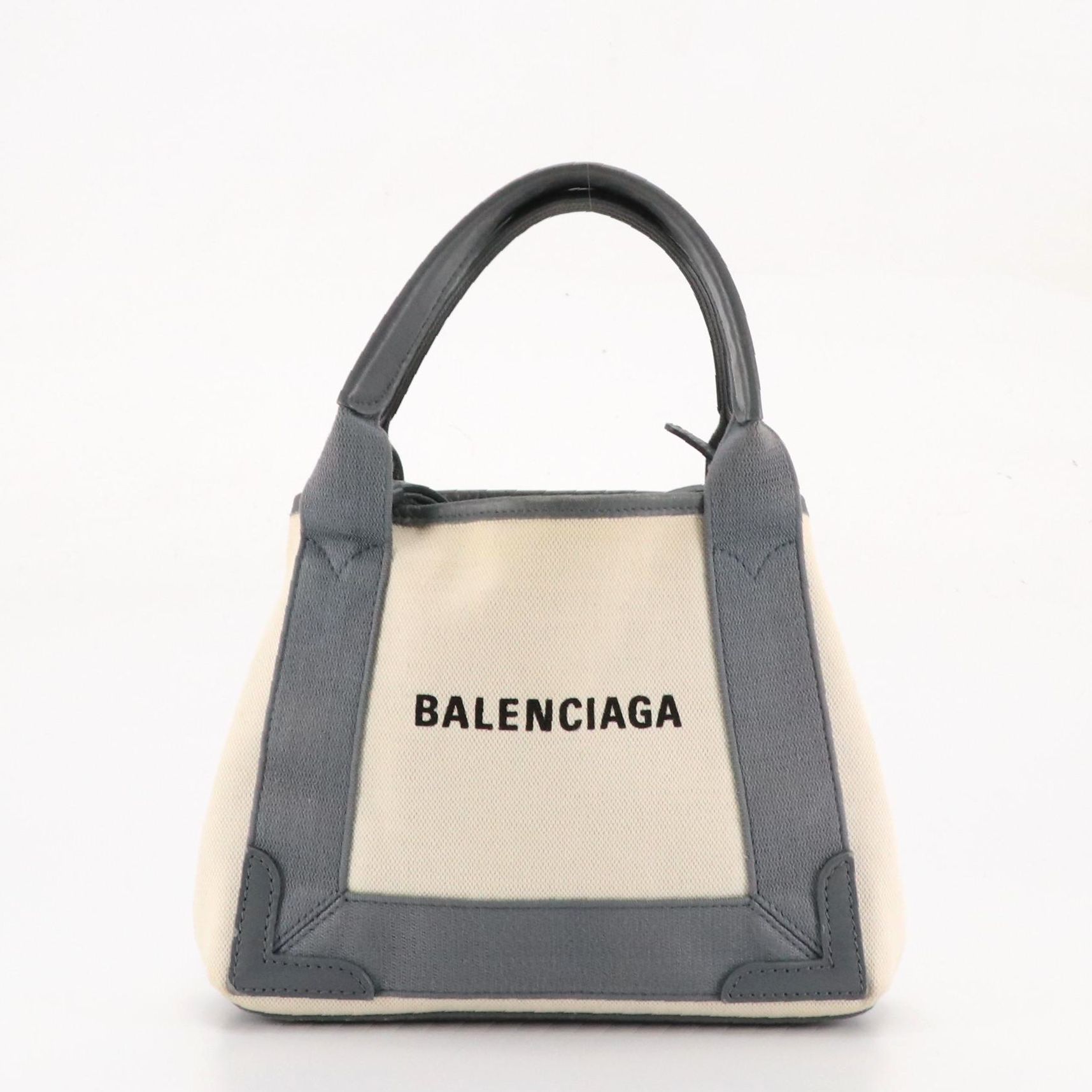 Balenciaga Small Cabas Tote and Zip Pouch in Gray & White Canvas W/ Leather Trim