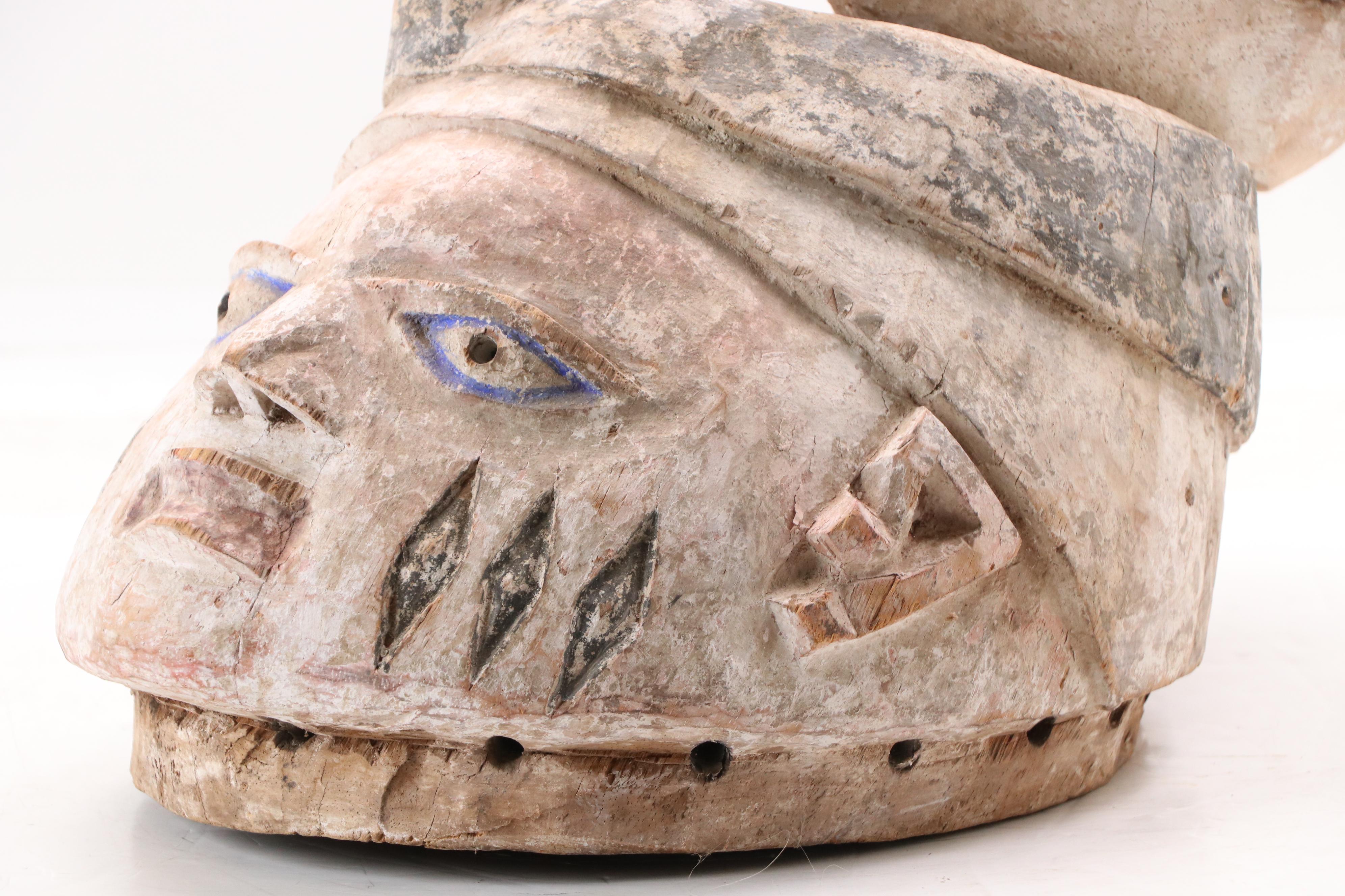 Yorùbá Gelede Carved Wood Helmet Mask, 20th Century