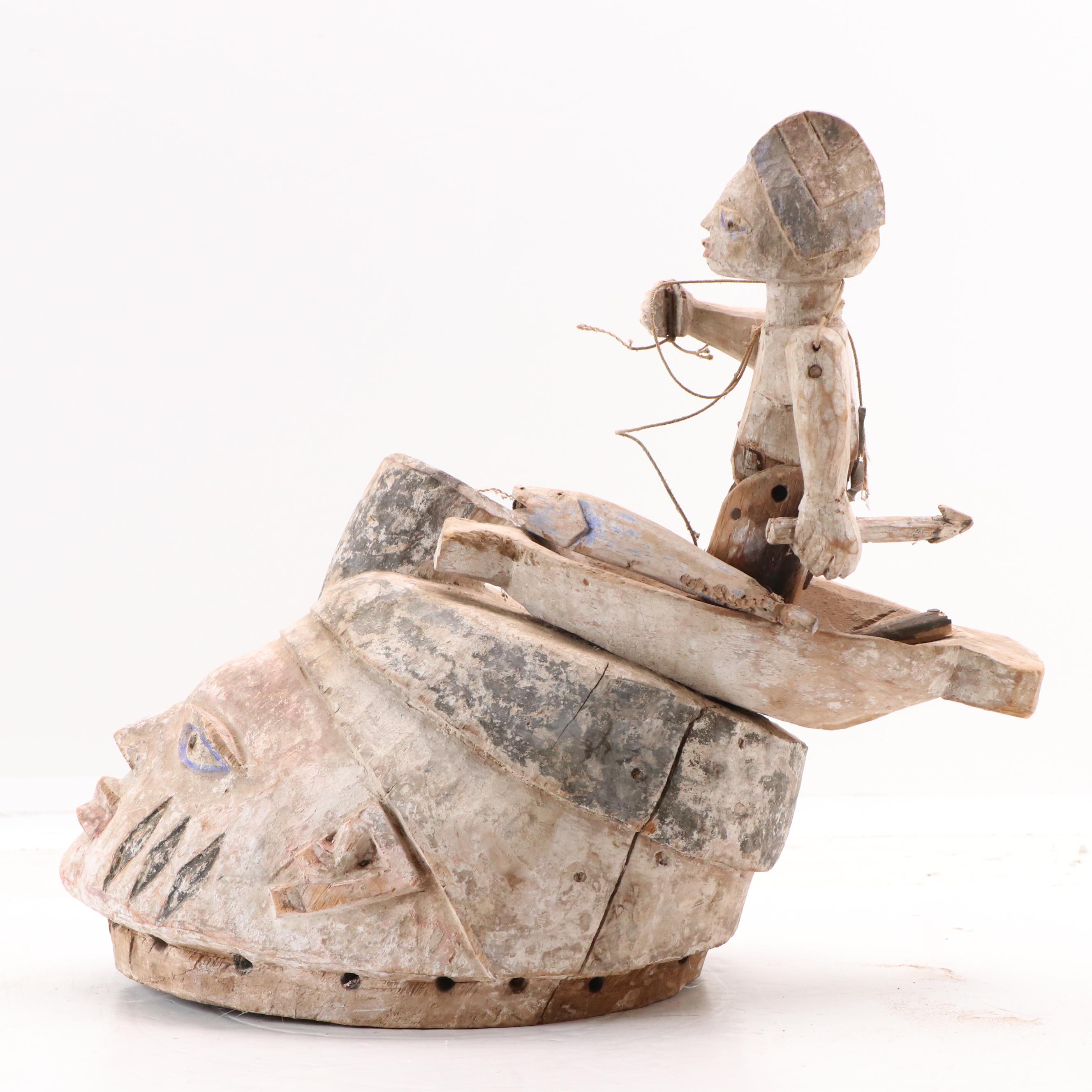 Yorùbá Gelede Carved Wood Helmet Mask, 20th Century