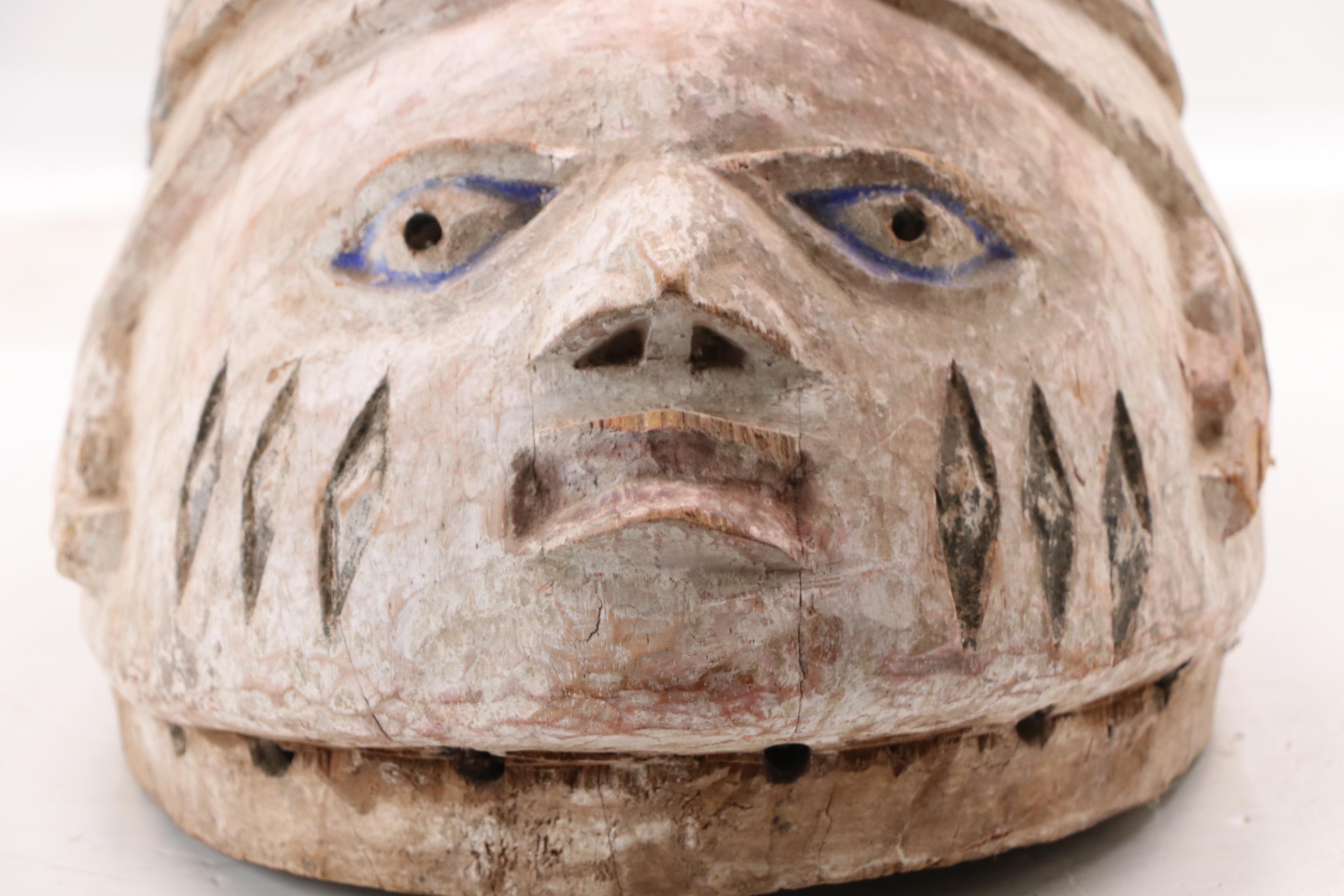 Yorùbá Gelede Carved Wood Helmet Mask, 20th Century