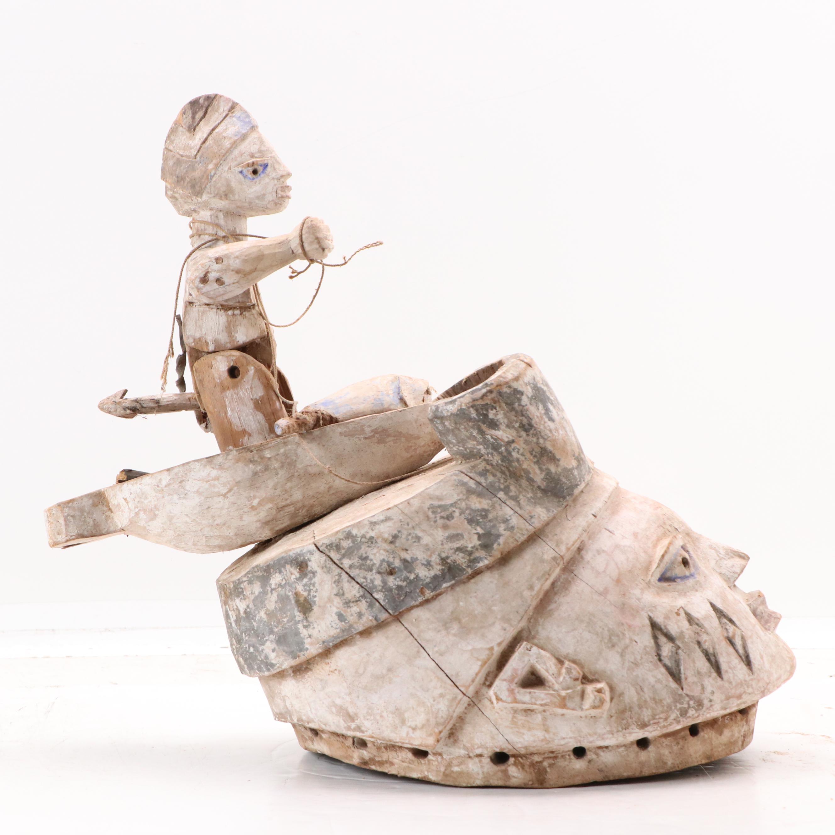 Yorùbá Gelede Carved Wood Helmet Mask, 20th Century