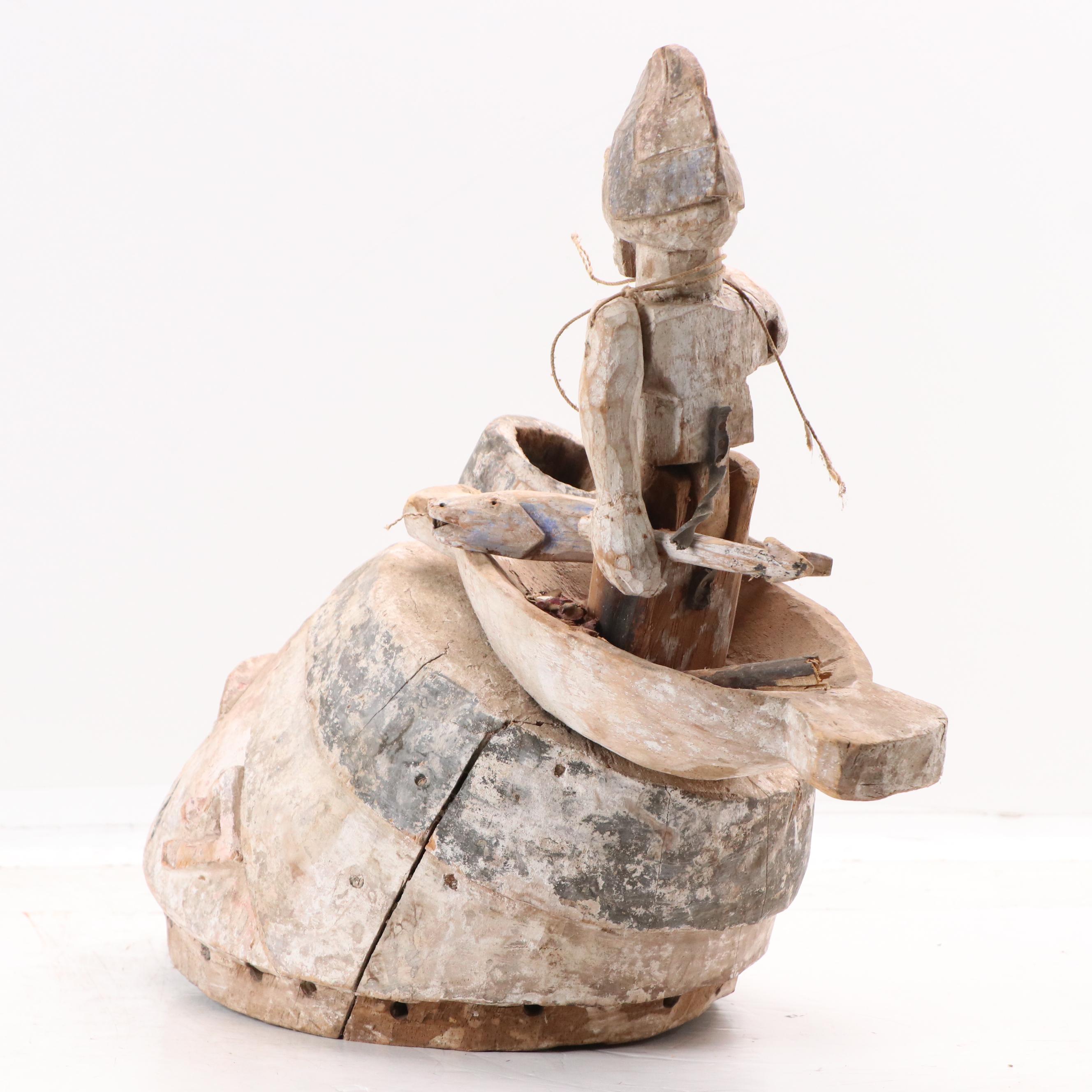 Yorùbá Gelede Carved Wood Helmet Mask, 20th Century