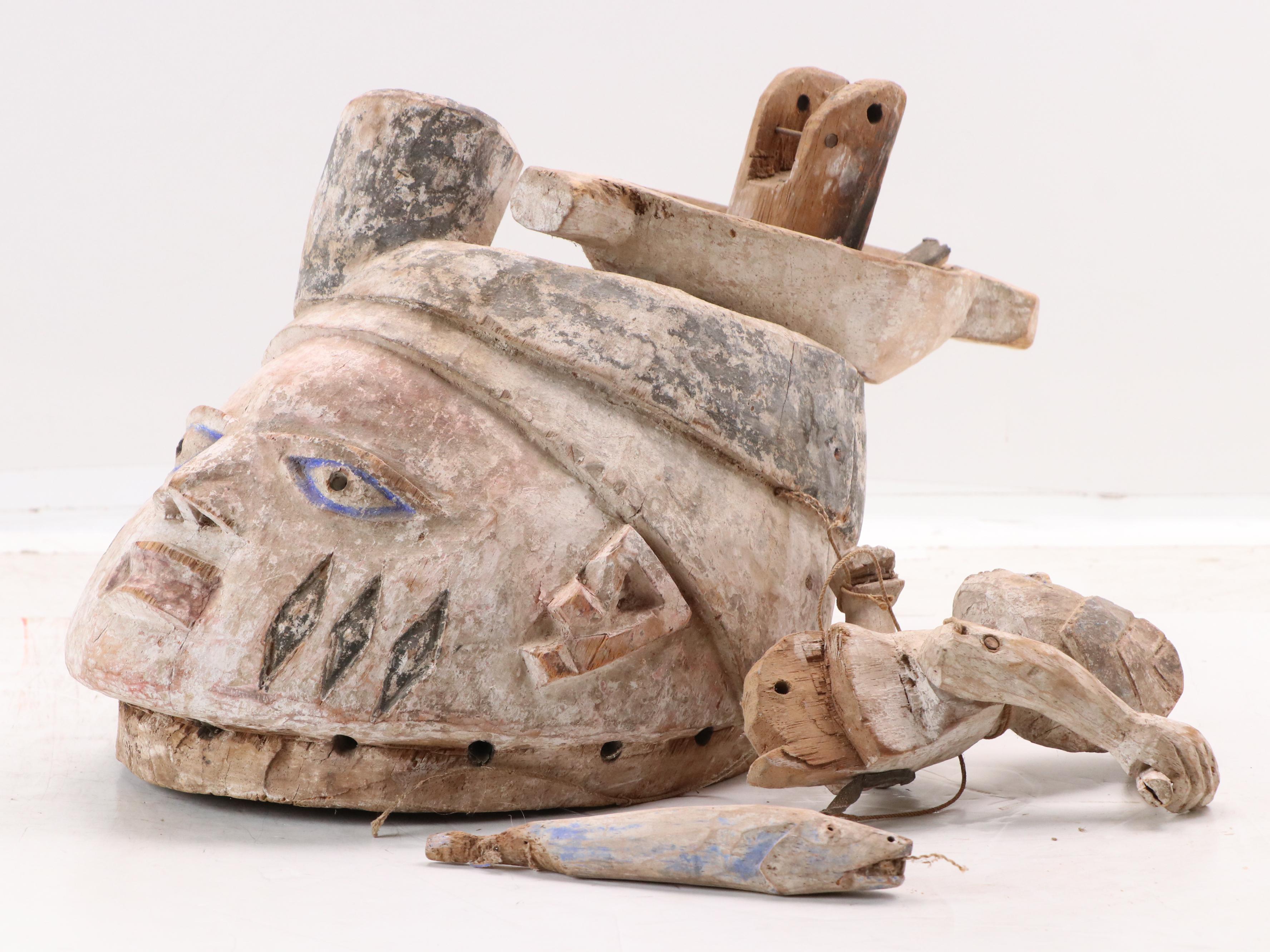 Yorùbá Gelede Carved Wood Helmet Mask, 20th Century