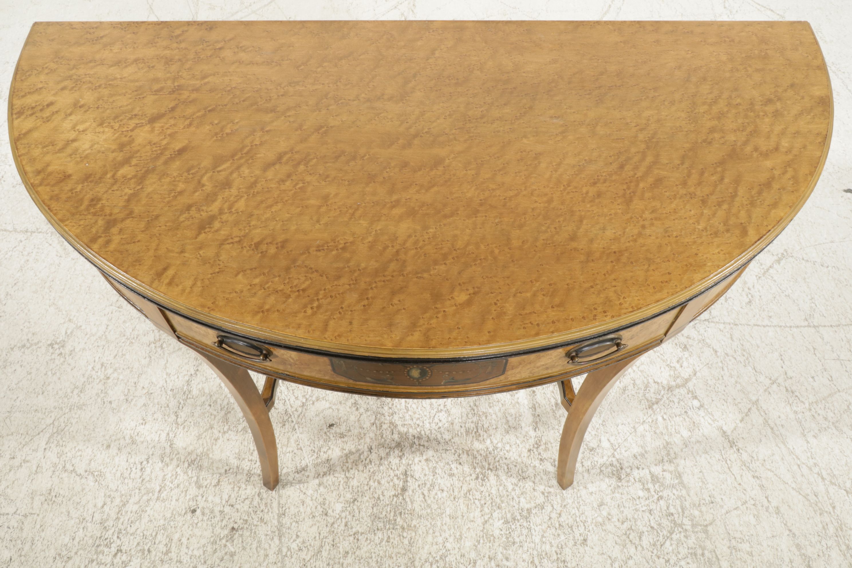 Regency Style Bird's Eye Maple Demilune Hall and Side Tables, Mid-20th Century