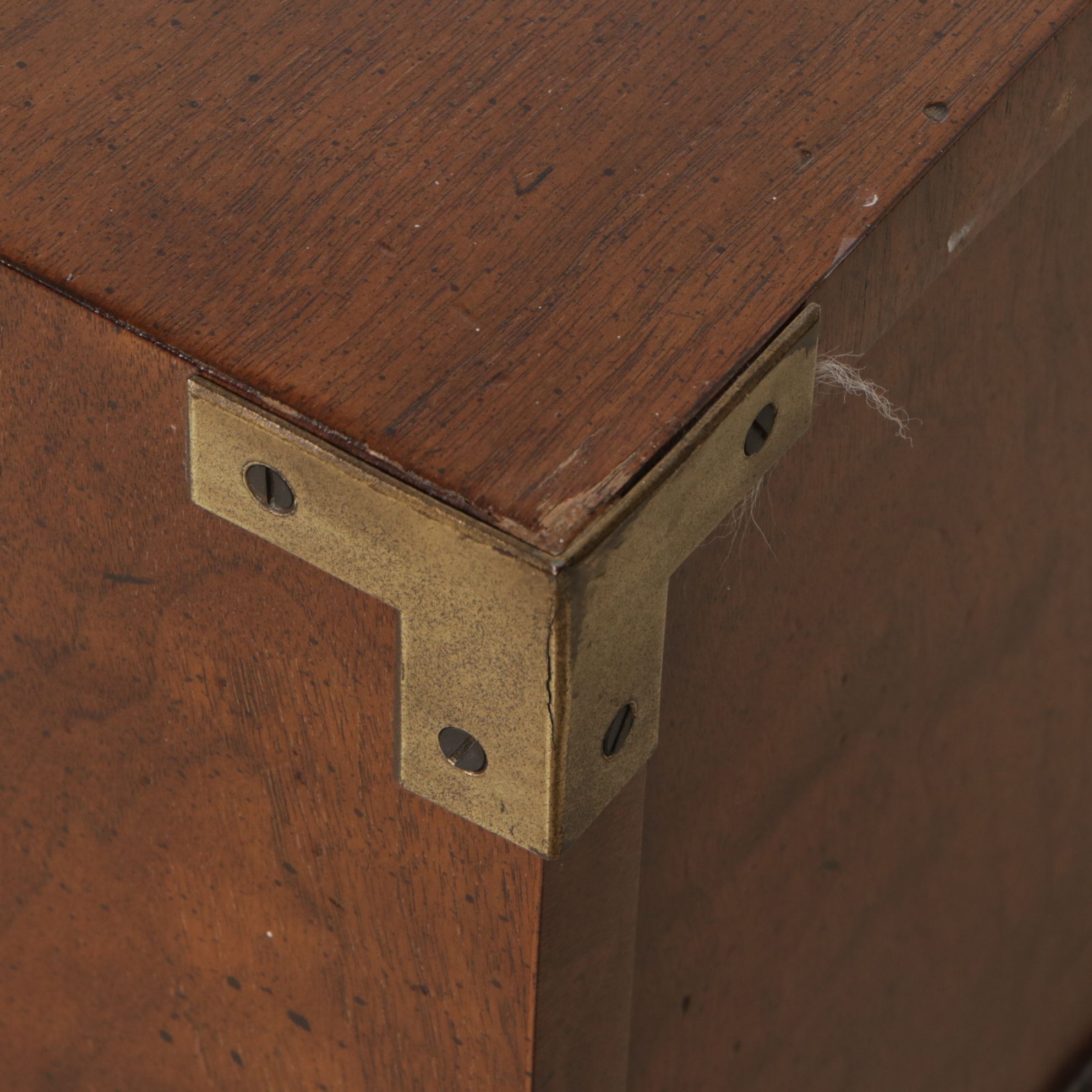 Pair of Henredon Campaign Style Walnut Nightstands, Late 20th Century