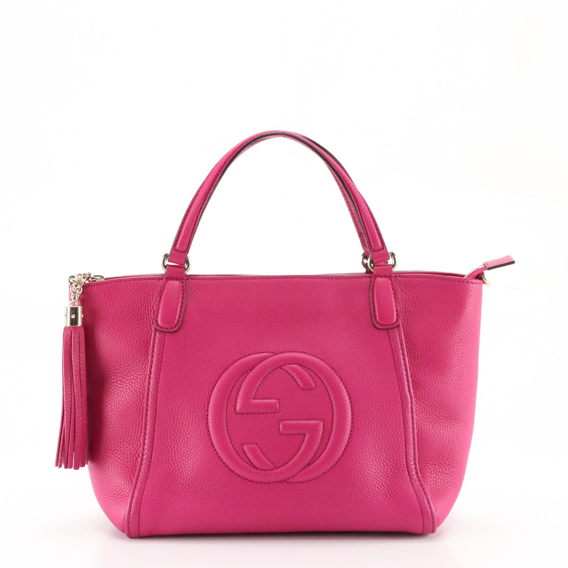 Gucci Tassel Zip Soho Two-Way Tote Bag in Magenta Grained Calfskin Leather