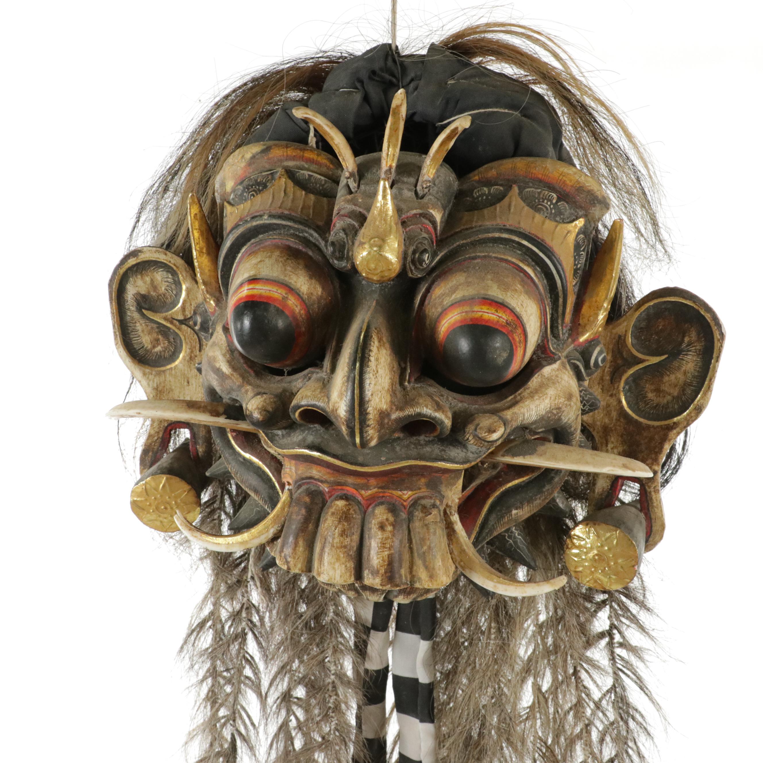 Balinese "Rangda" Demon Queen Hand-Painted Carved Wood and Tusk Demon Mask