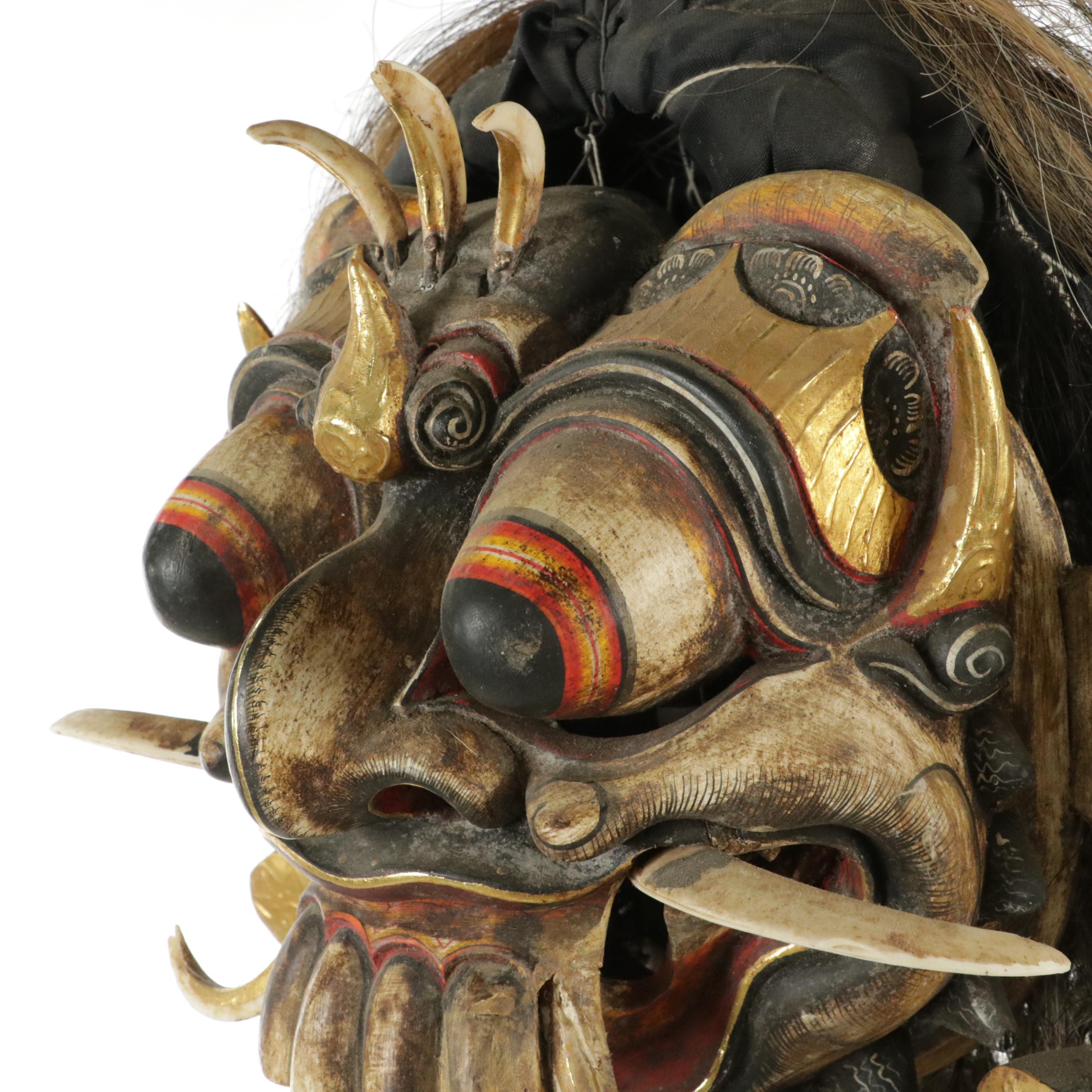 Balinese "Rangda" Demon Queen Hand-Painted Carved Wood and Tusk Demon Mask