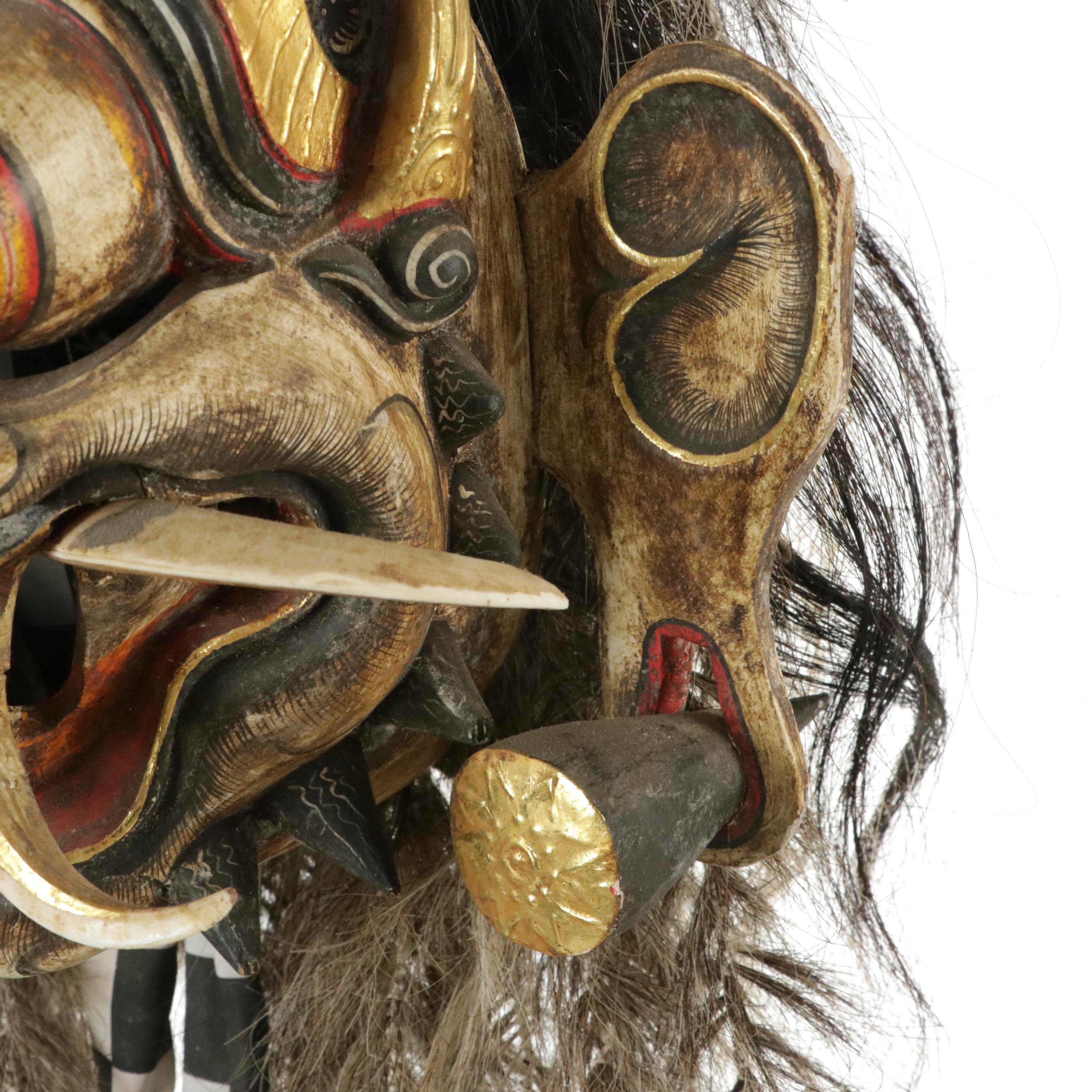 Balinese "Rangda" Demon Queen Hand-Painted Carved Wood and Tusk Demon Mask