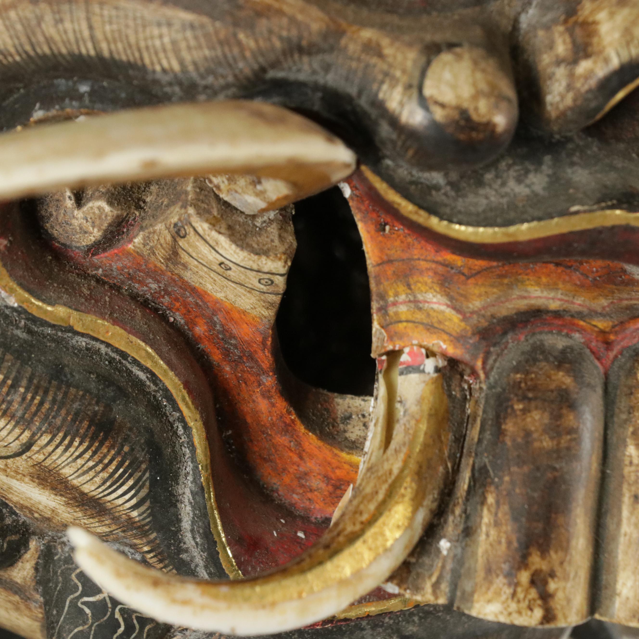 Balinese "Rangda" Demon Queen Hand-Painted Carved Wood and Tusk Demon Mask