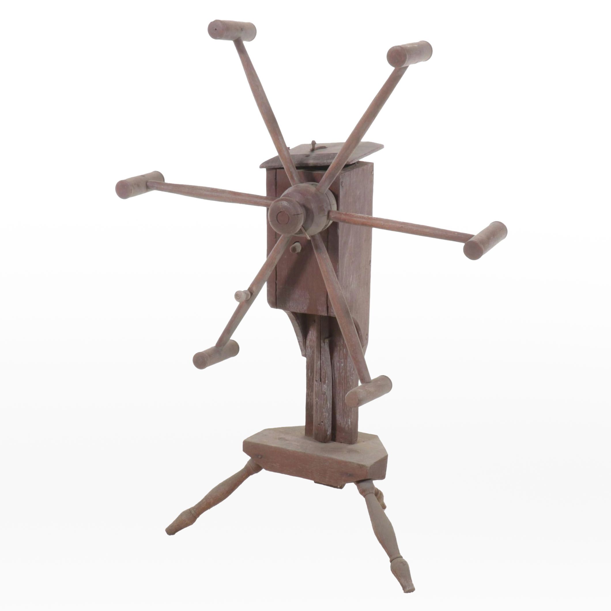 Primitive Wooden Spinner's Weasel Wheel Yarn Skein Winder, Antique