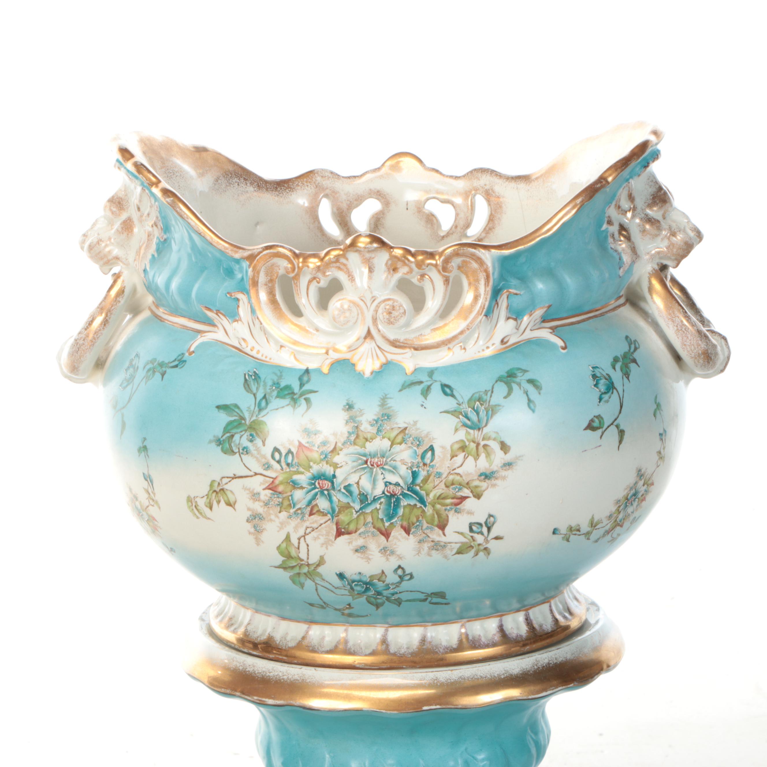 Alba China Rococo Style Floral Ceramic Jardinière and Stand