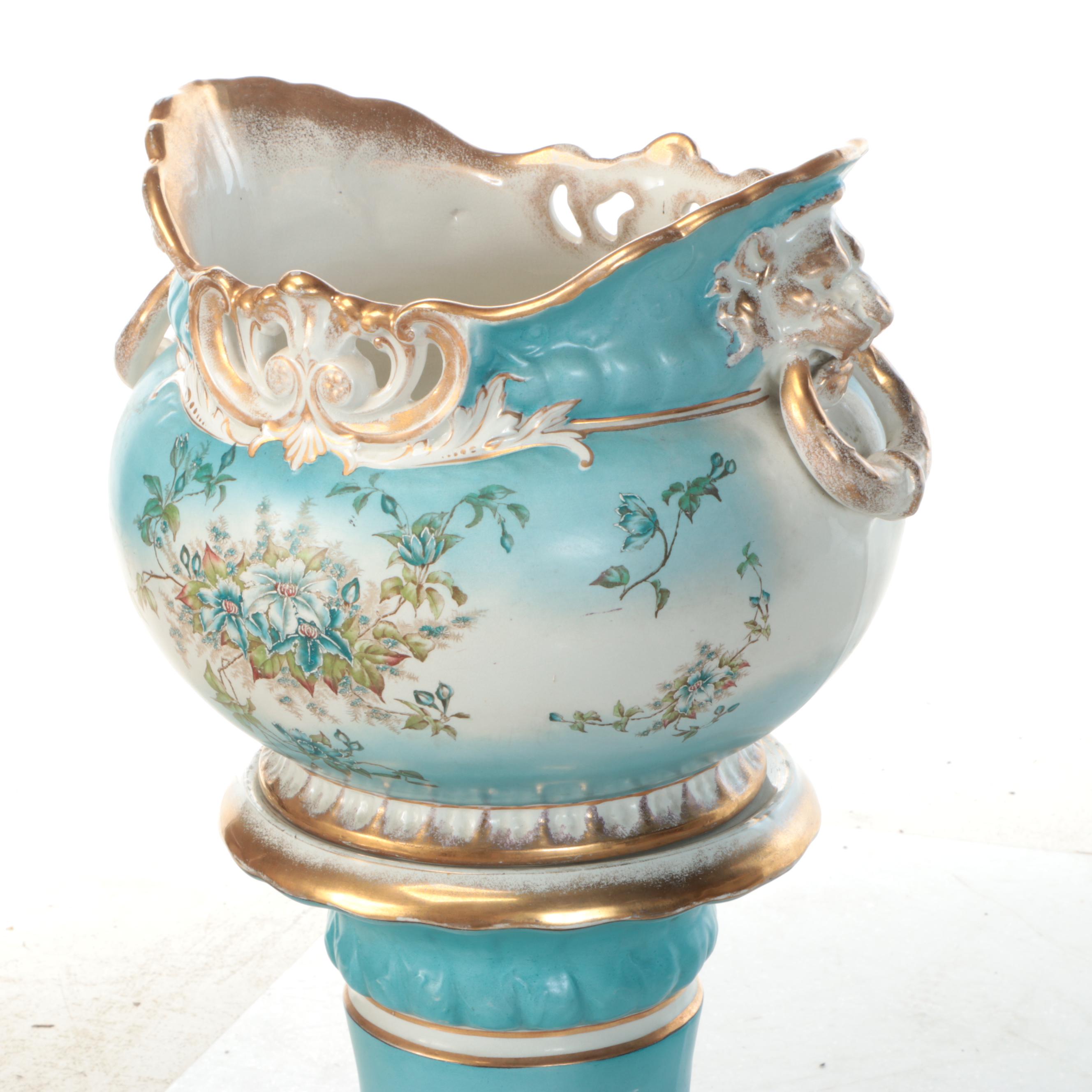 Alba China Rococo Style Floral Ceramic Jardinière and Stand