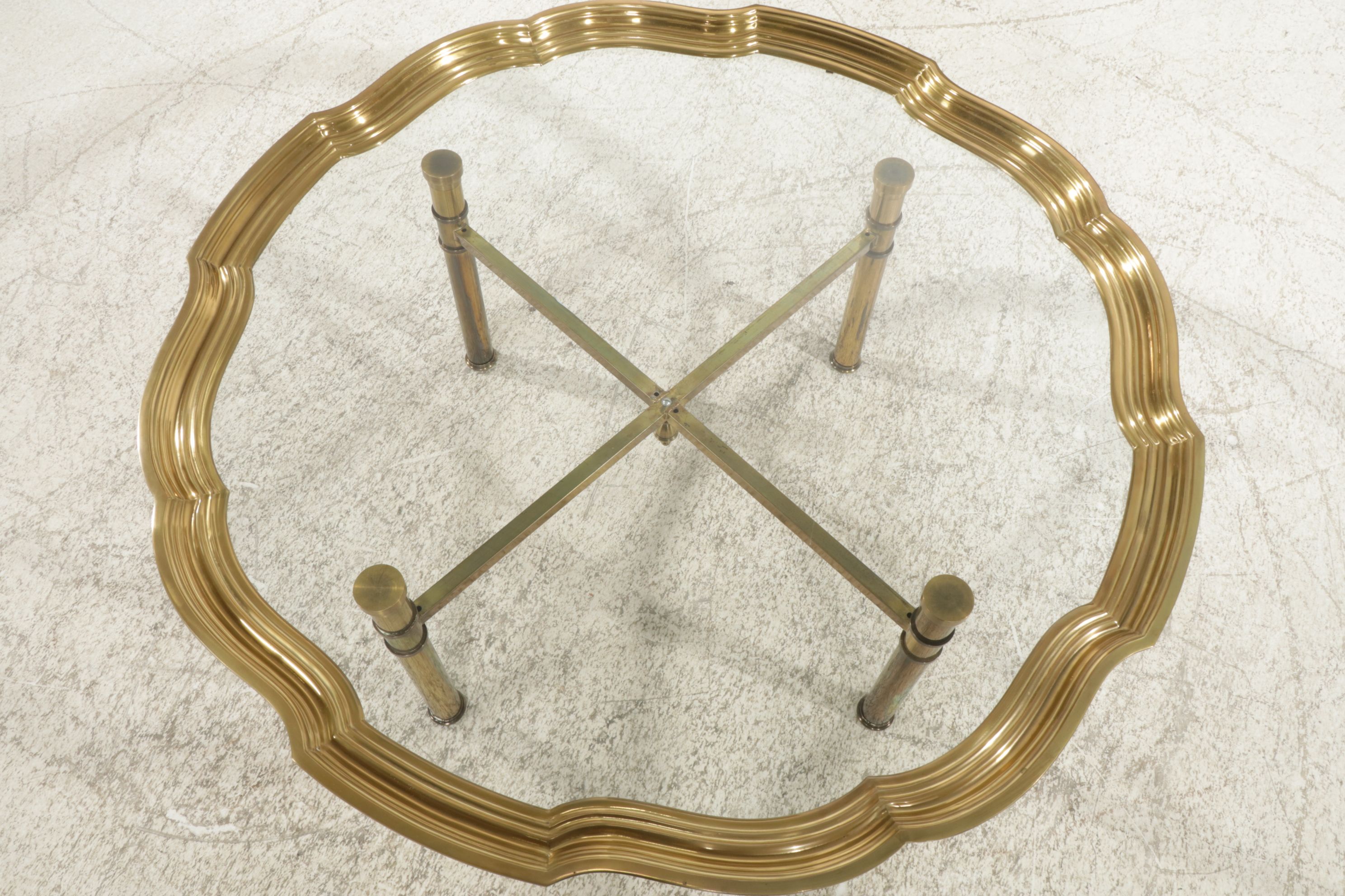 Brass Tray-Top Coffee Table with Glass Top