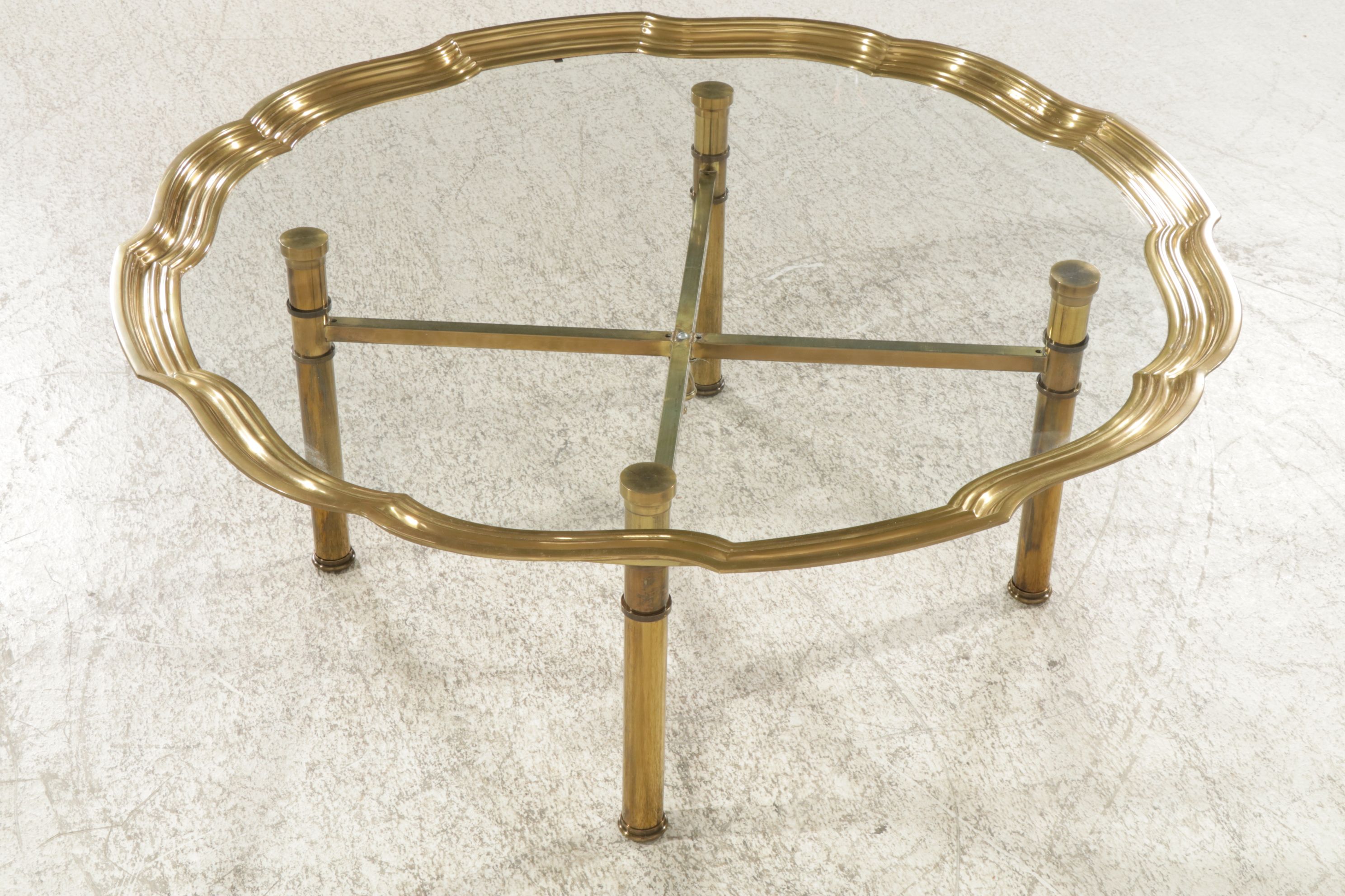 Brass Tray-Top Coffee Table with Glass Top