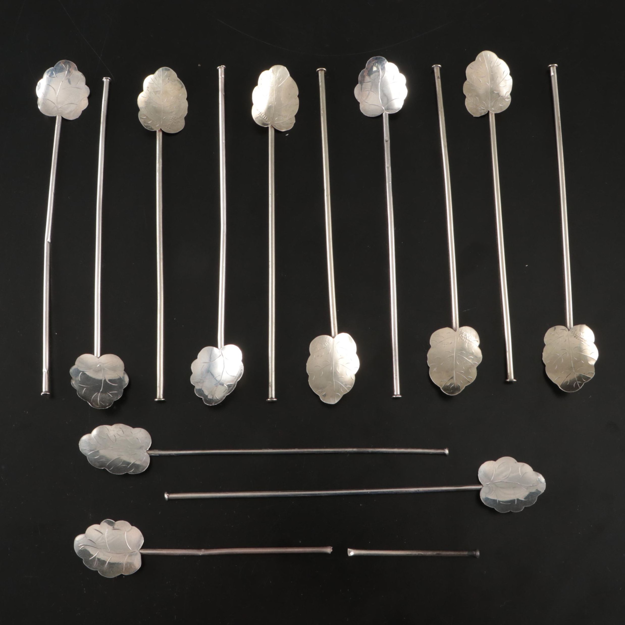 Mexican Sterling Silver Leaf Iced Tea Spoons