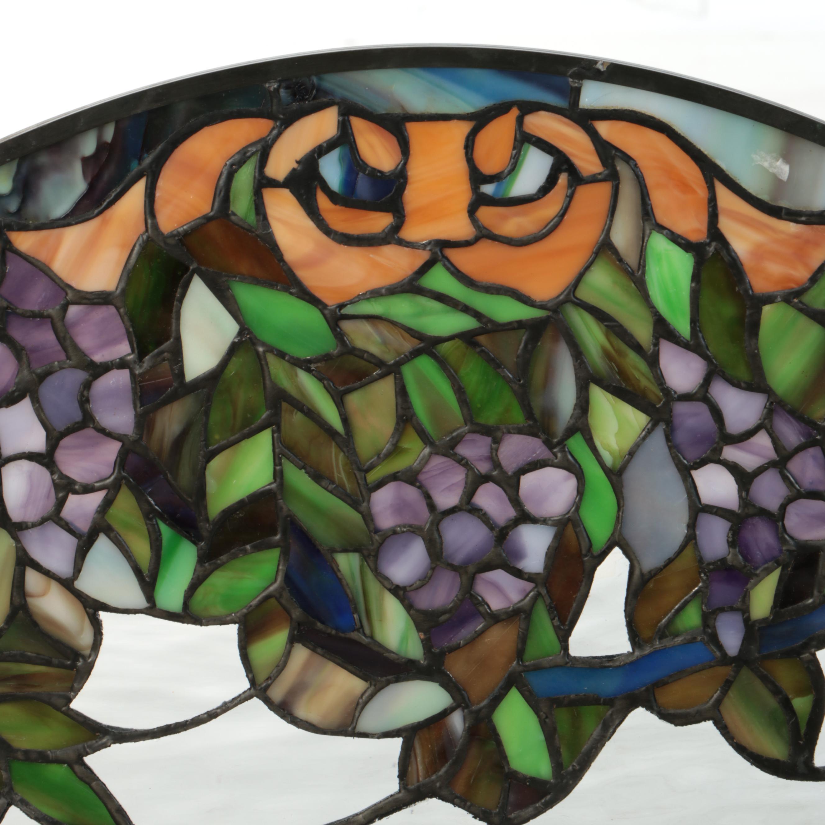 Grape and Vine Stained Glass Window Panel with Applied Crucifix Christ