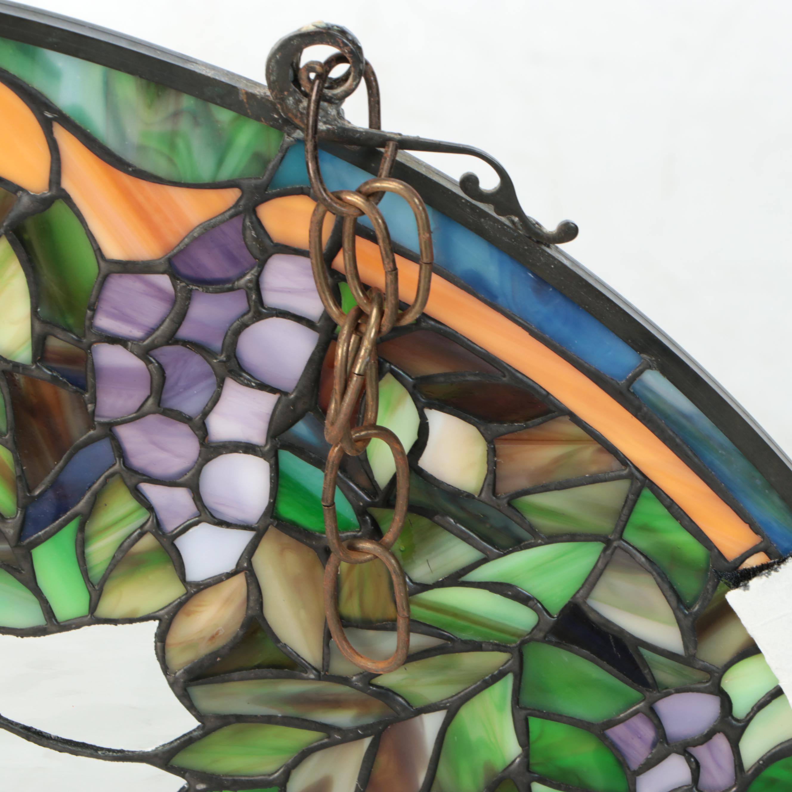 Grape and Vine Stained Glass Window Panel with Applied Crucifix Christ